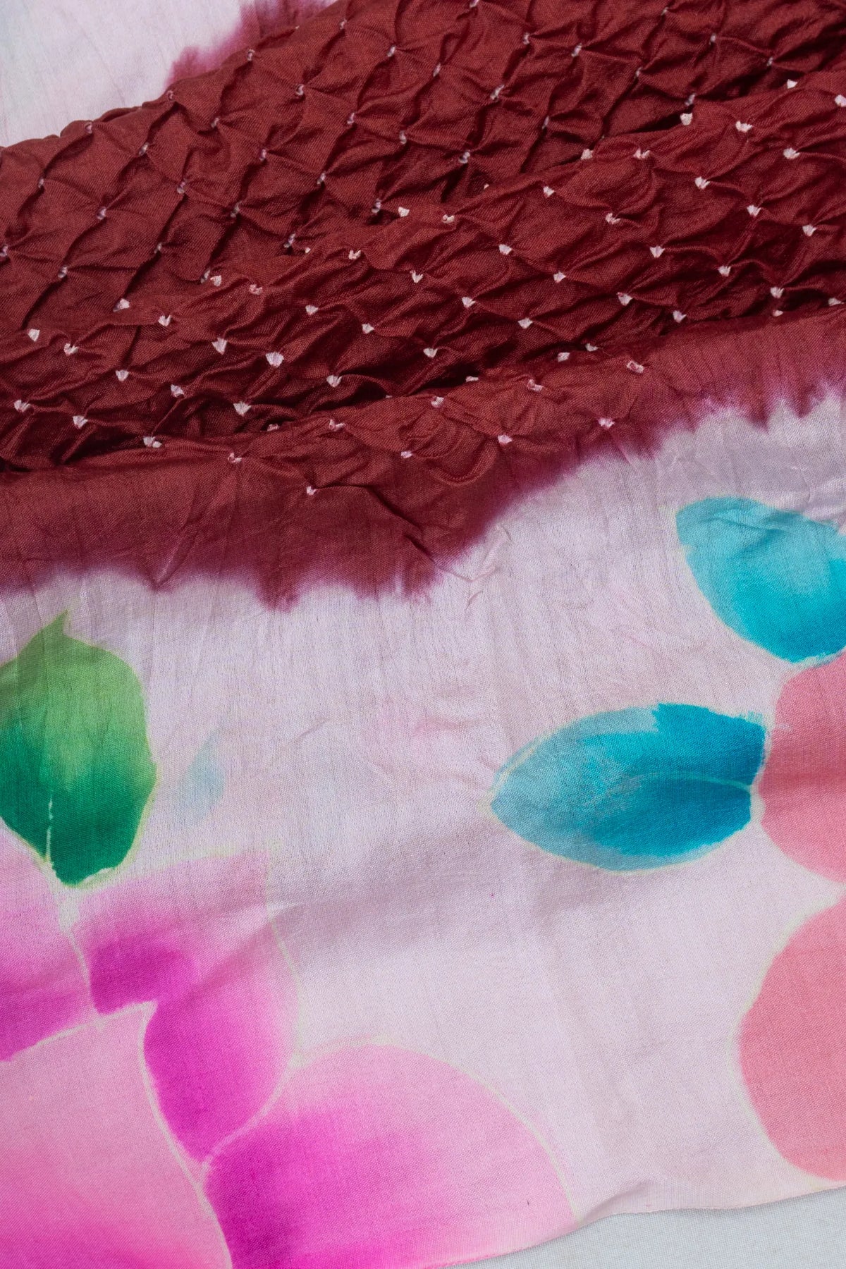 Gaji Silk Bandhani Brocade Maroon Saree With Printed Border