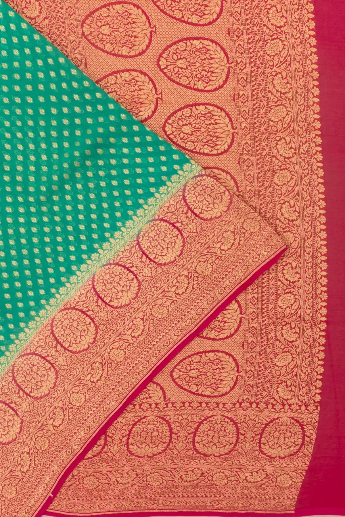 Vaanya Banaras Georgette Brocade Sea Green Saree