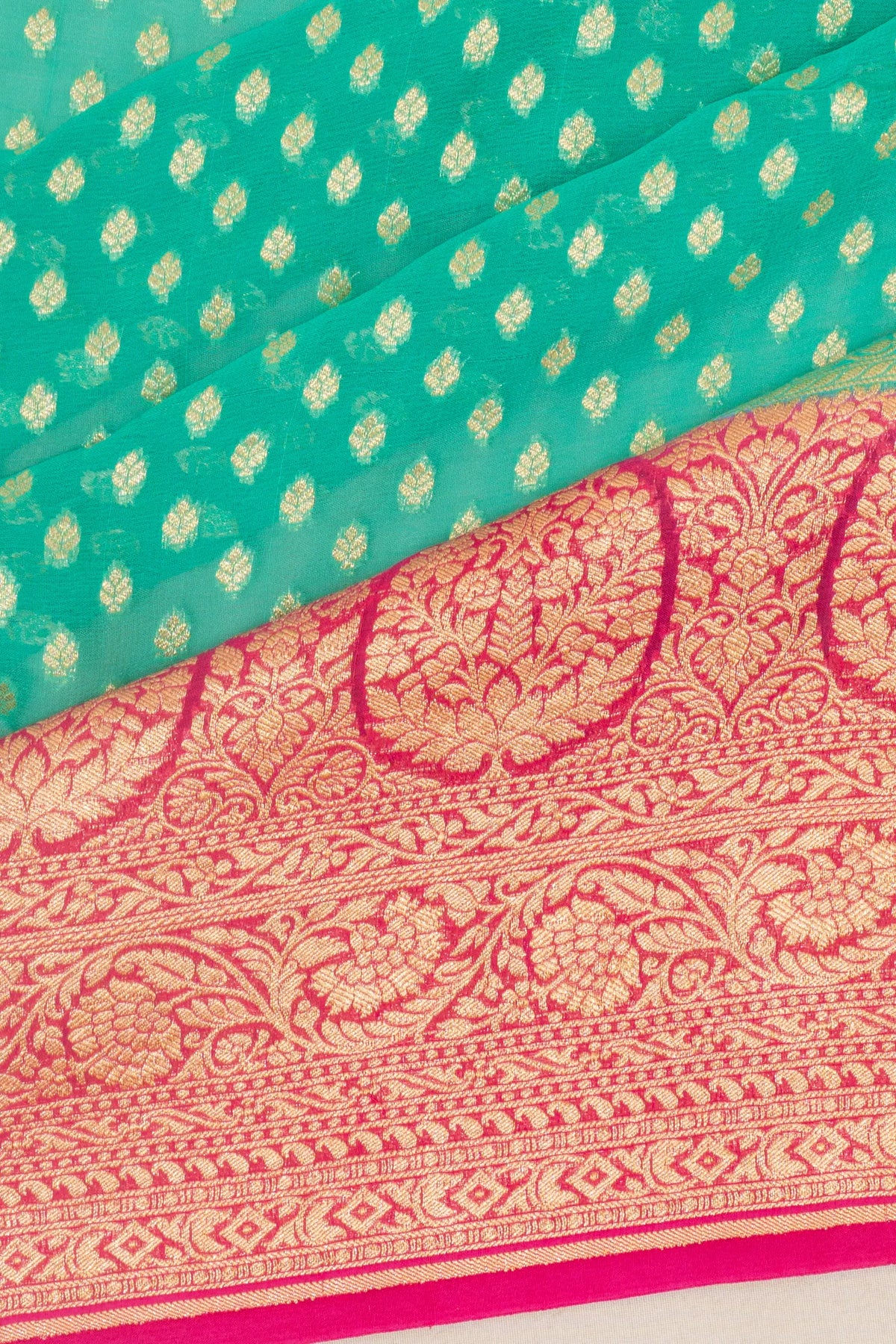 Vaanya Banaras Georgette Brocade Sea Green Saree