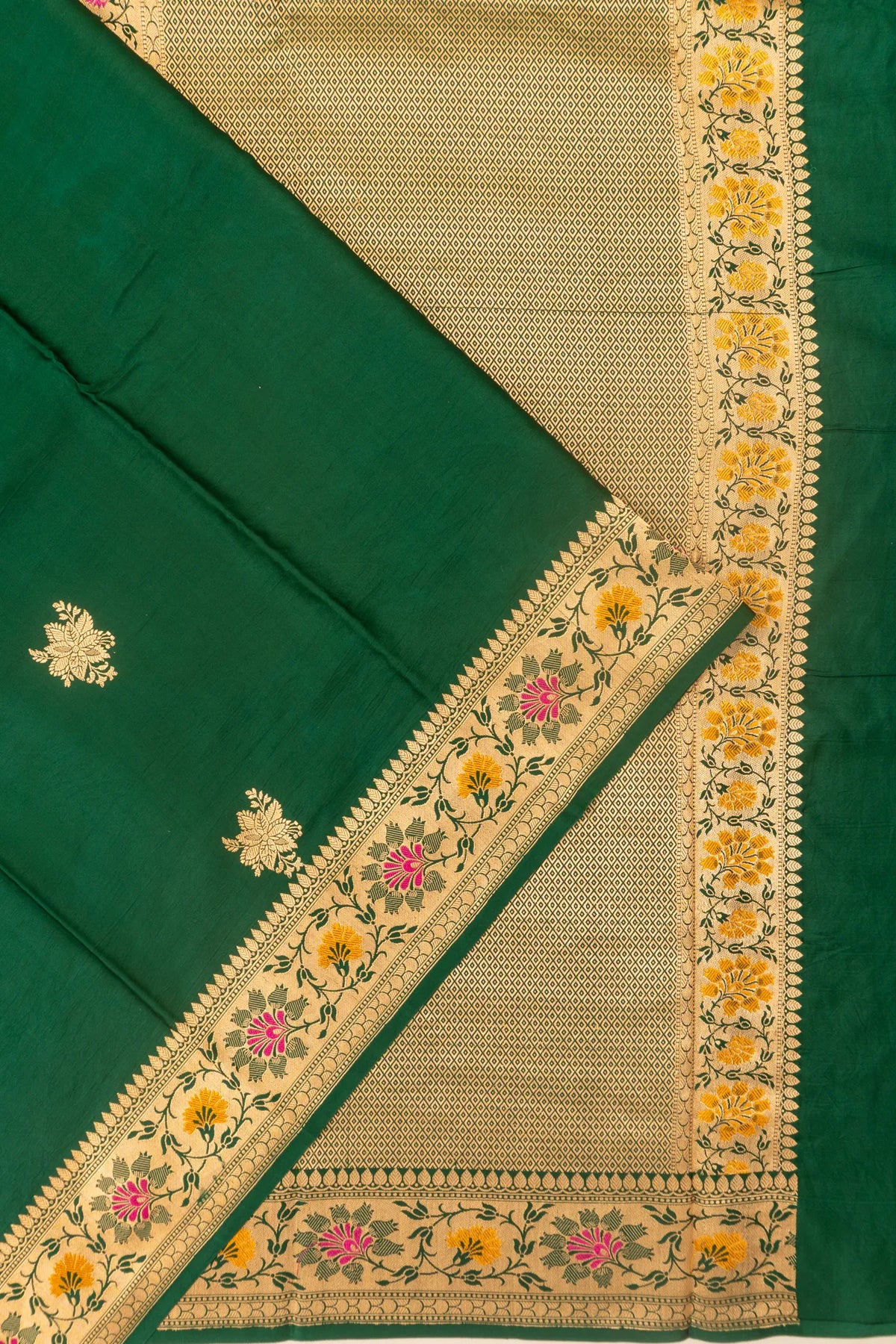 Banarasi Silk Butta Bottle Green Saree