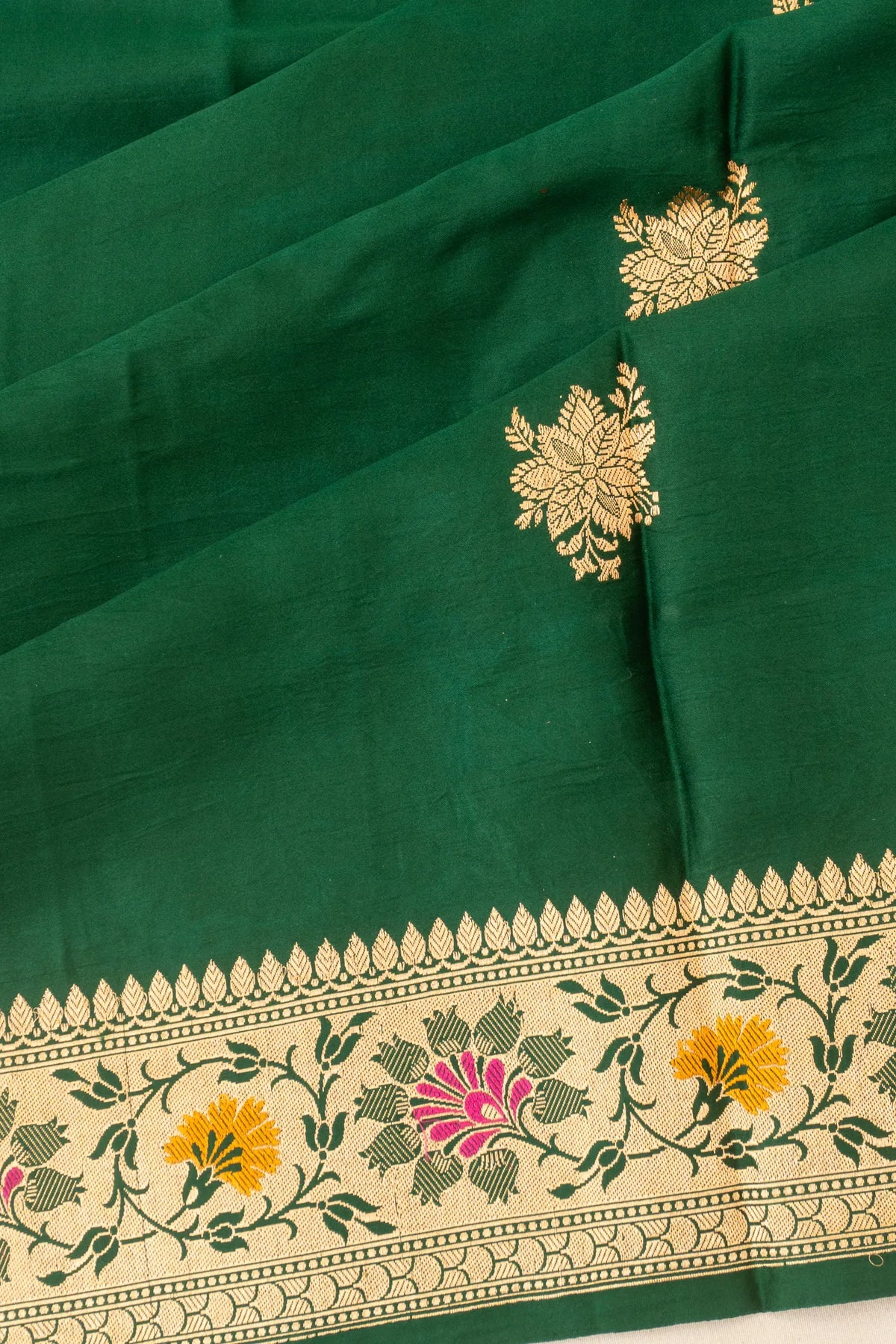 Banarasi Silk Butta Bottle Green Saree