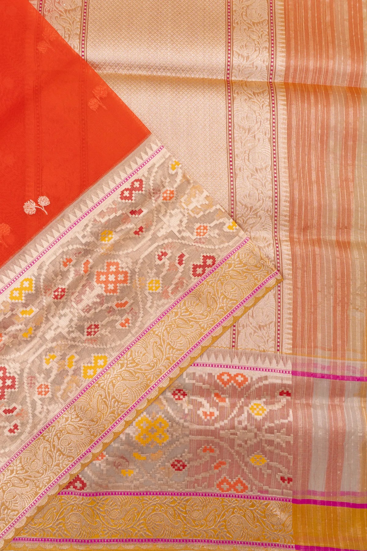 Banarasi Kora Organza Kadwa Butta Orange Saree