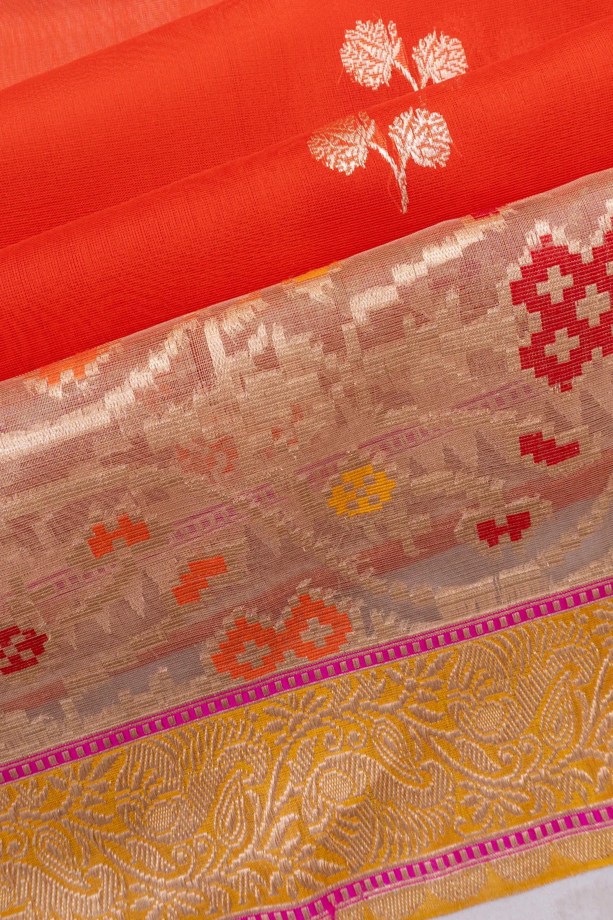 Banarasi Kora Organza Kadwa Butta Orange Saree