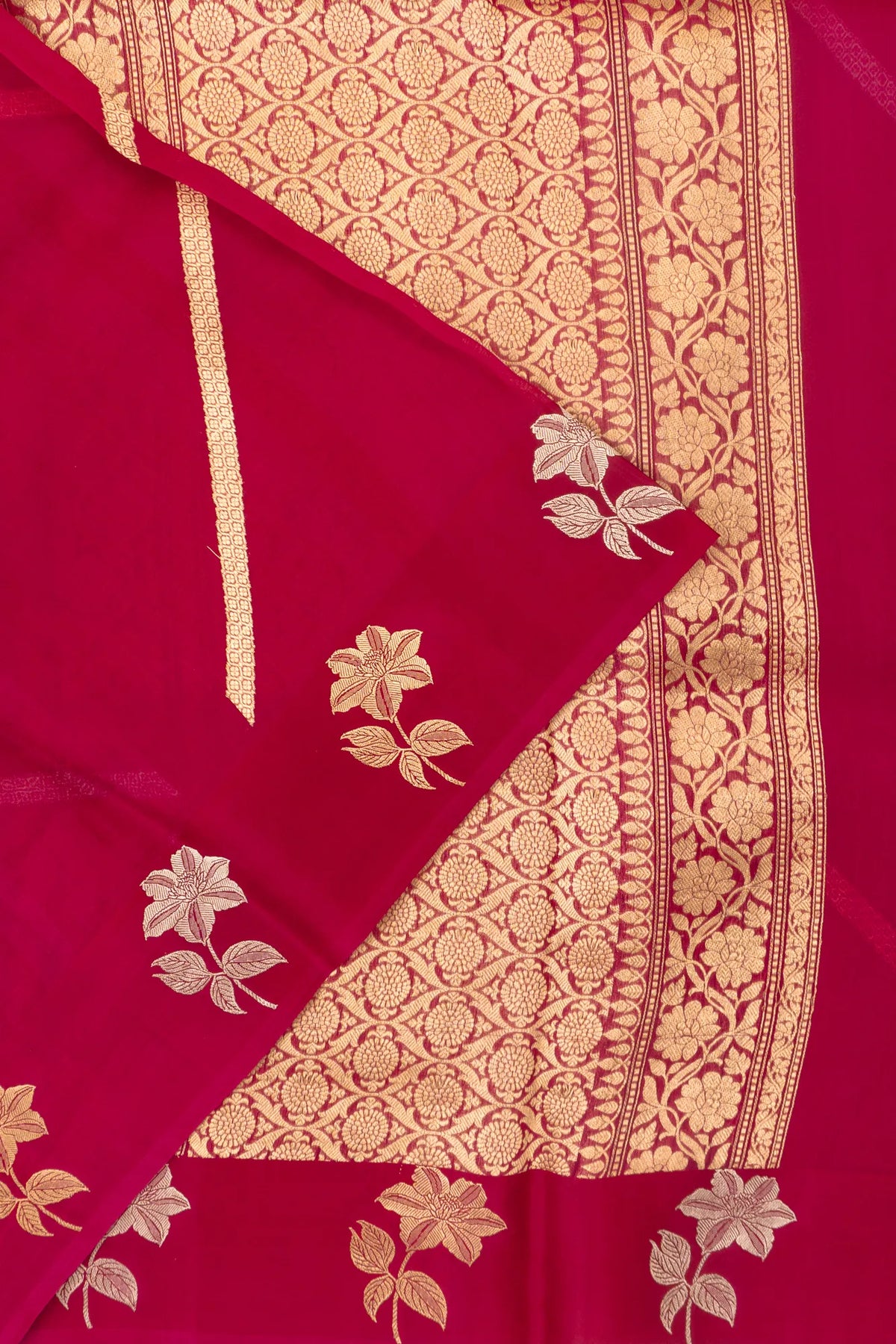 Vaanya Banaras Kora Organza Lines Pink Saree