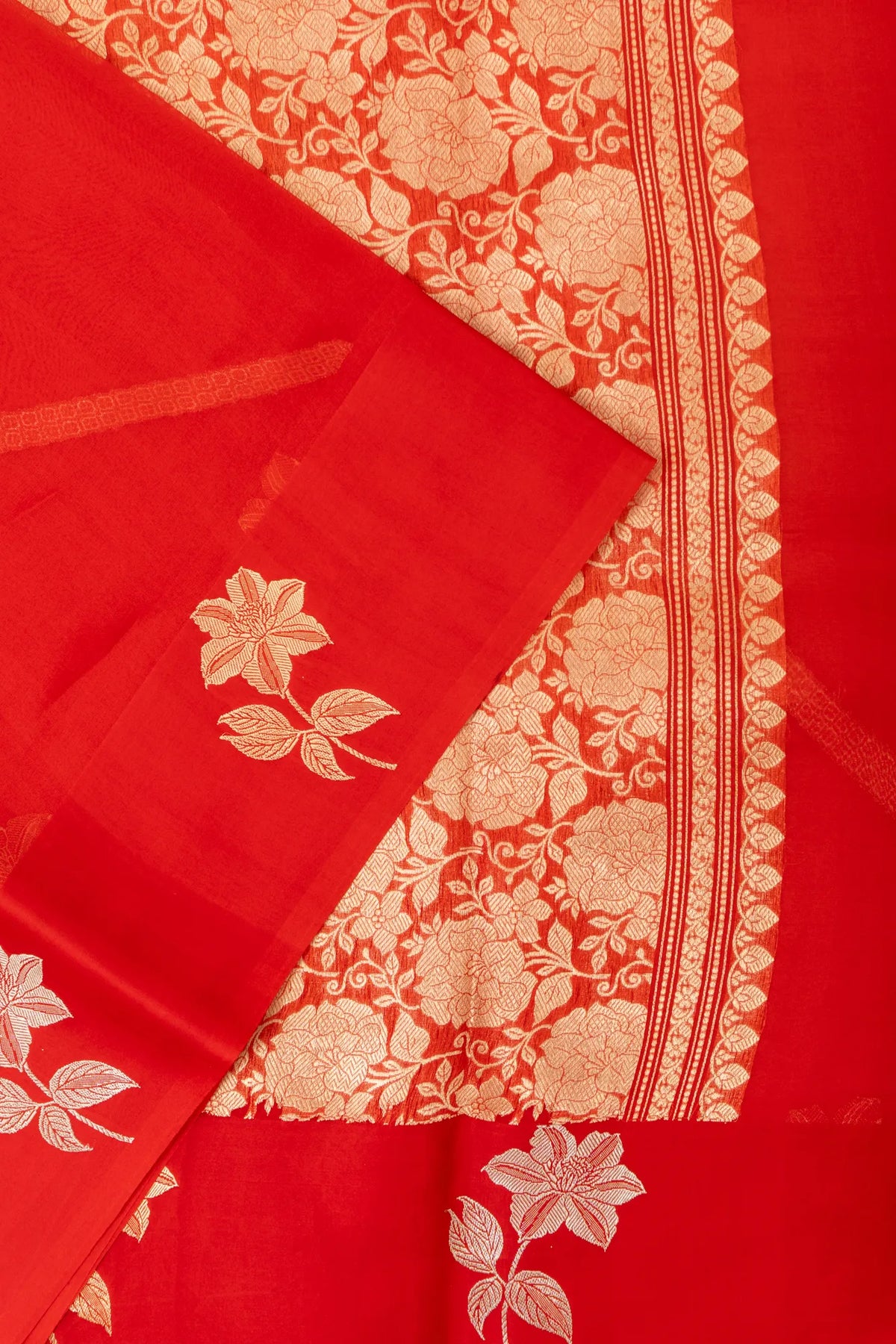 Vaanya Banaras Kora Organza Lines Red Saree