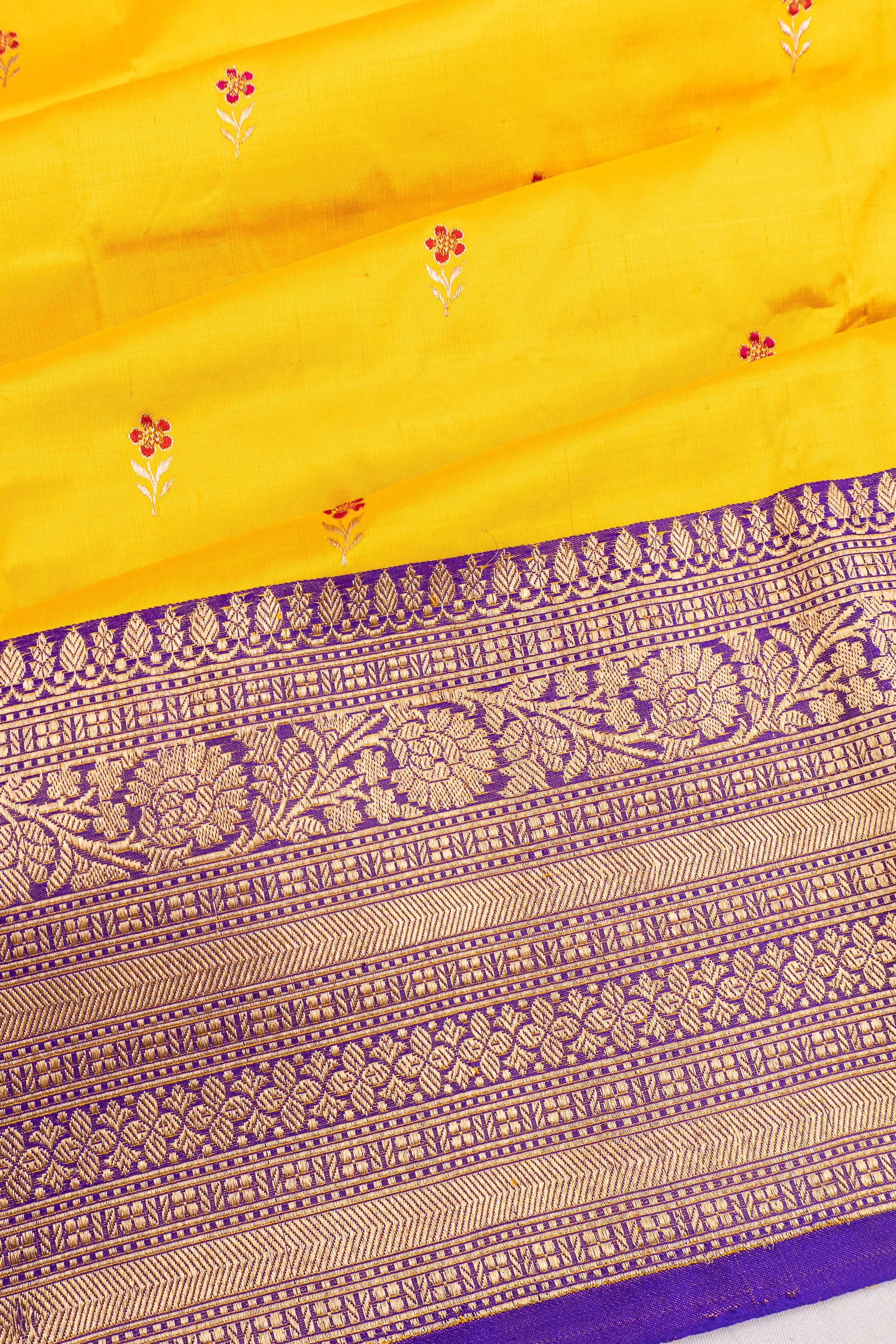 Banarasi Katan Silk Butta Yellow Saree