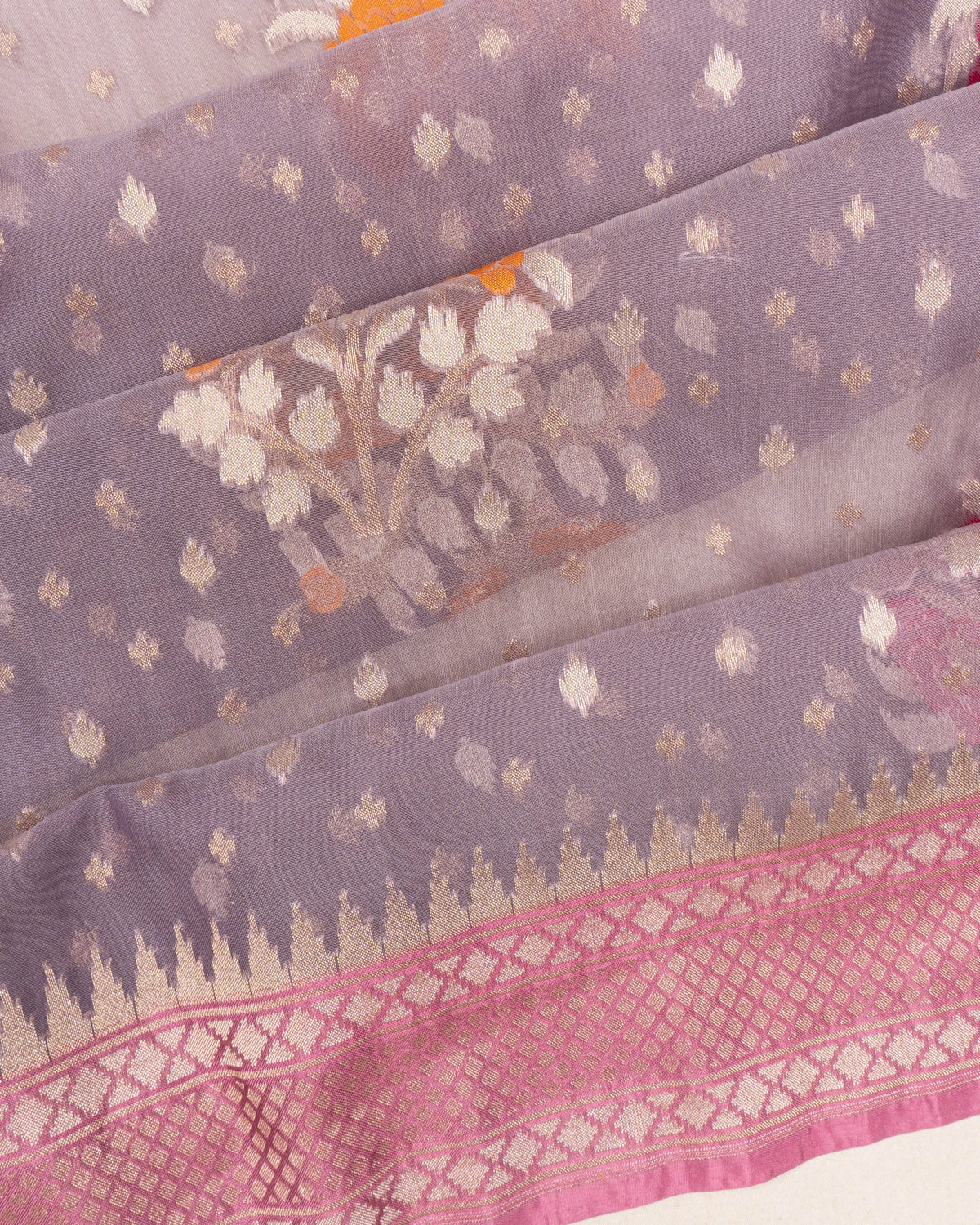 Banarasi Kora Organza Butta Violet Saree