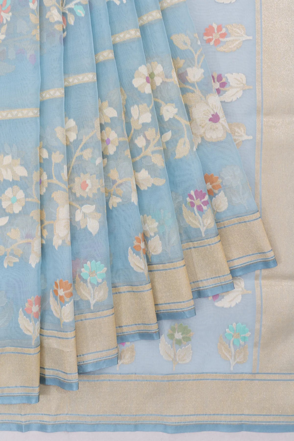 Banarasi Kora Organza Jaal And Butta Pastel Blue Saree
