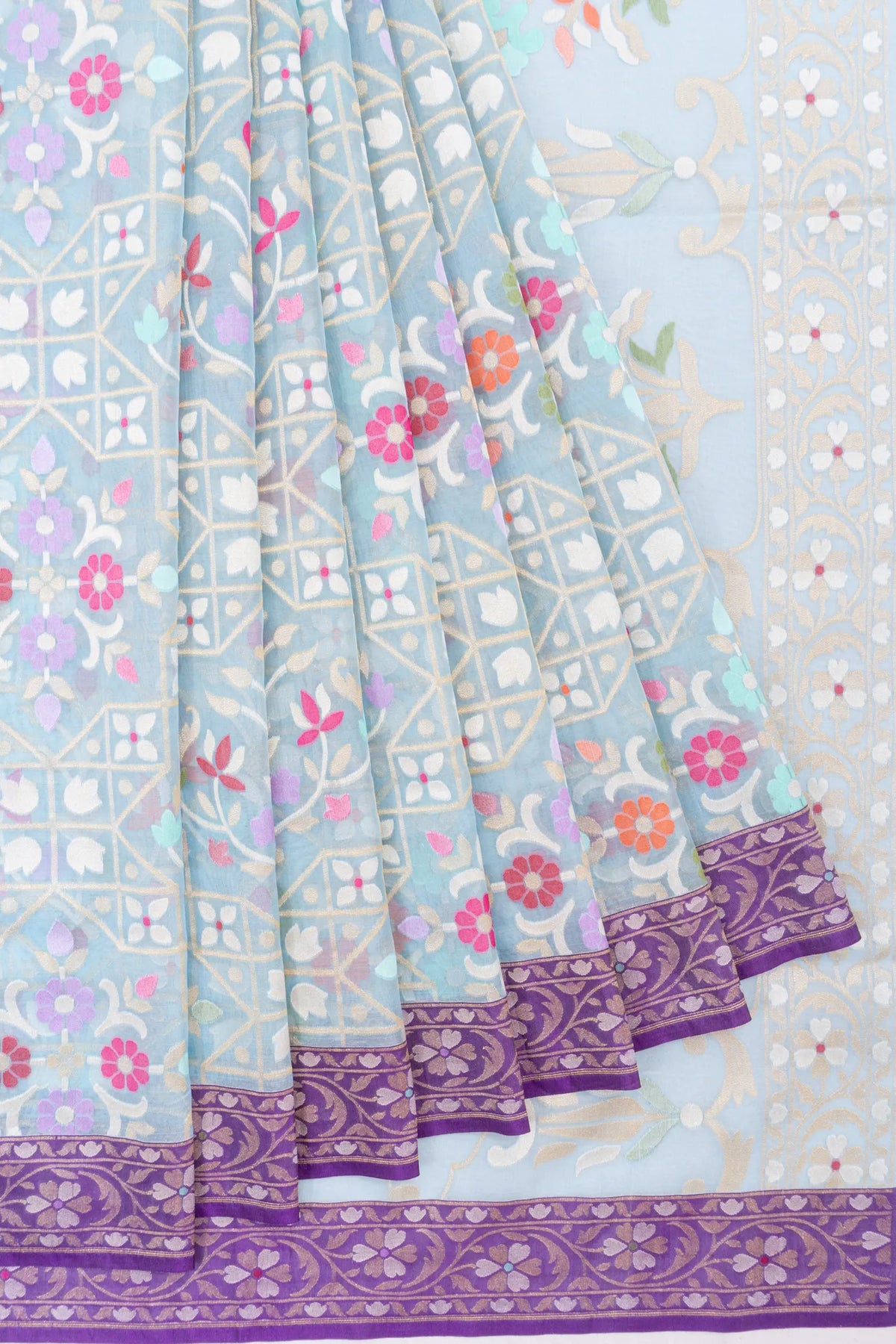 Banarasi Kora Organza Brocade Sky Blue Saree