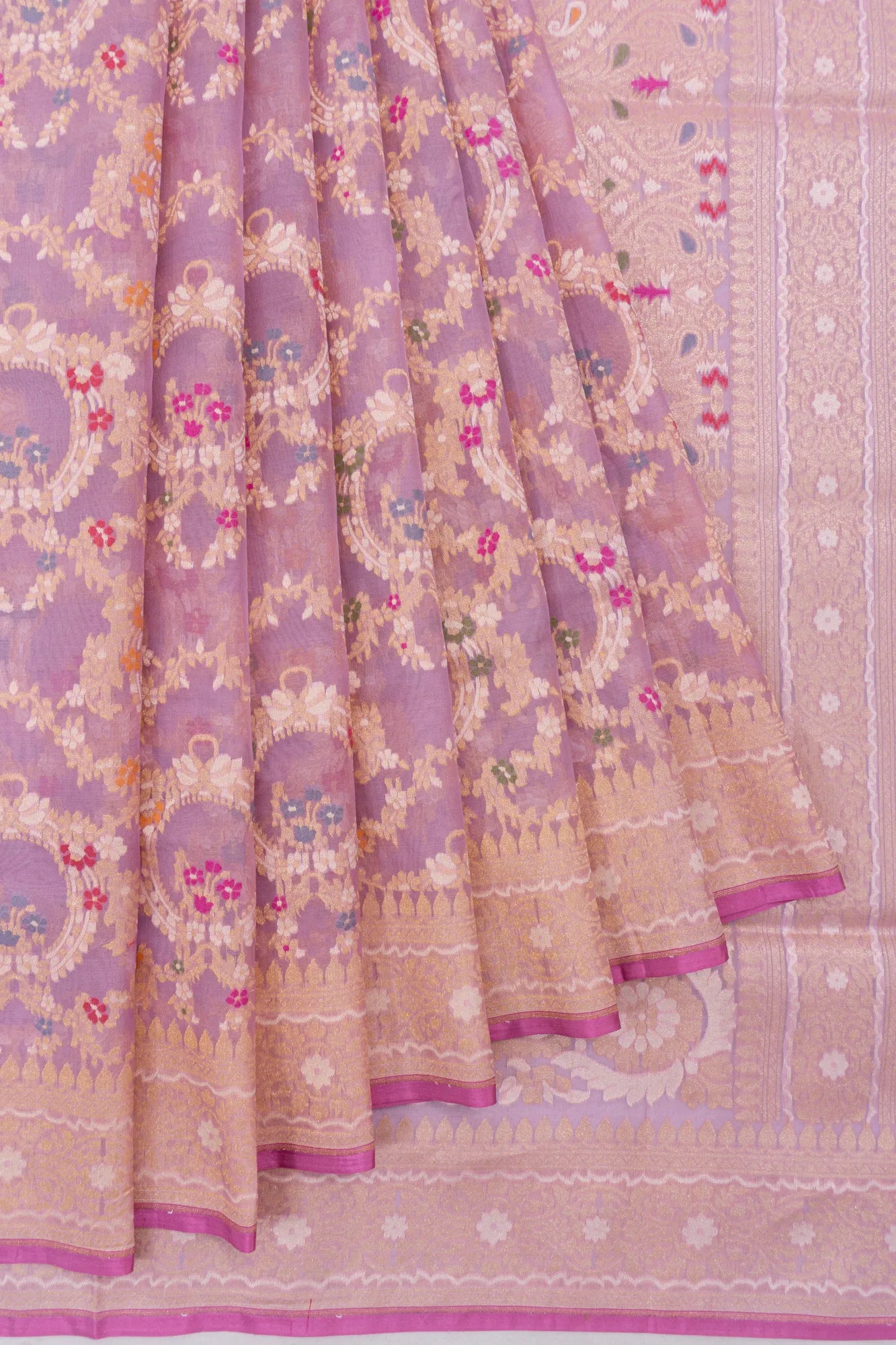 Banarasi Kora Organza Jaal Baby Pink Saree