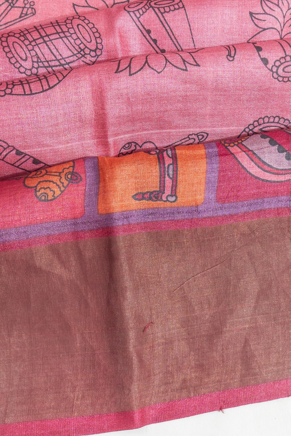 Soft Tussar Printed Pink Saree