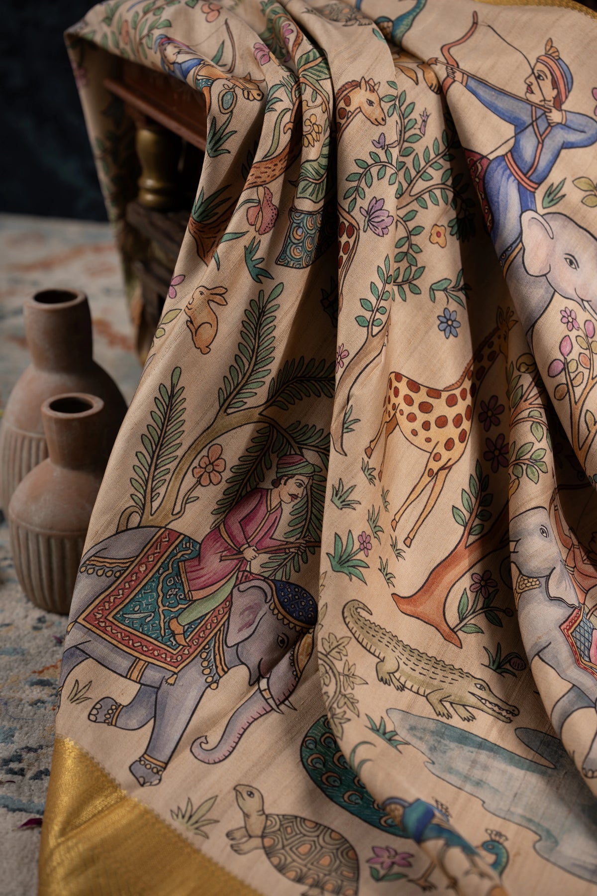 Kanchipuram Silk Printed Beige Saree