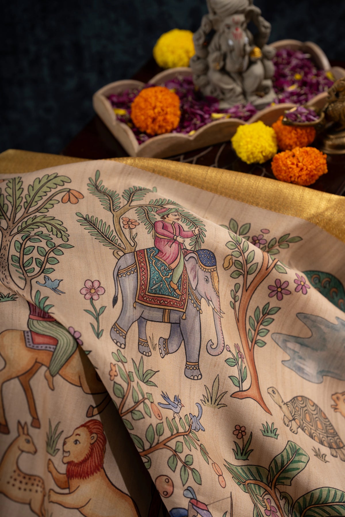 Kanchipuram Silk Printed Beige Saree