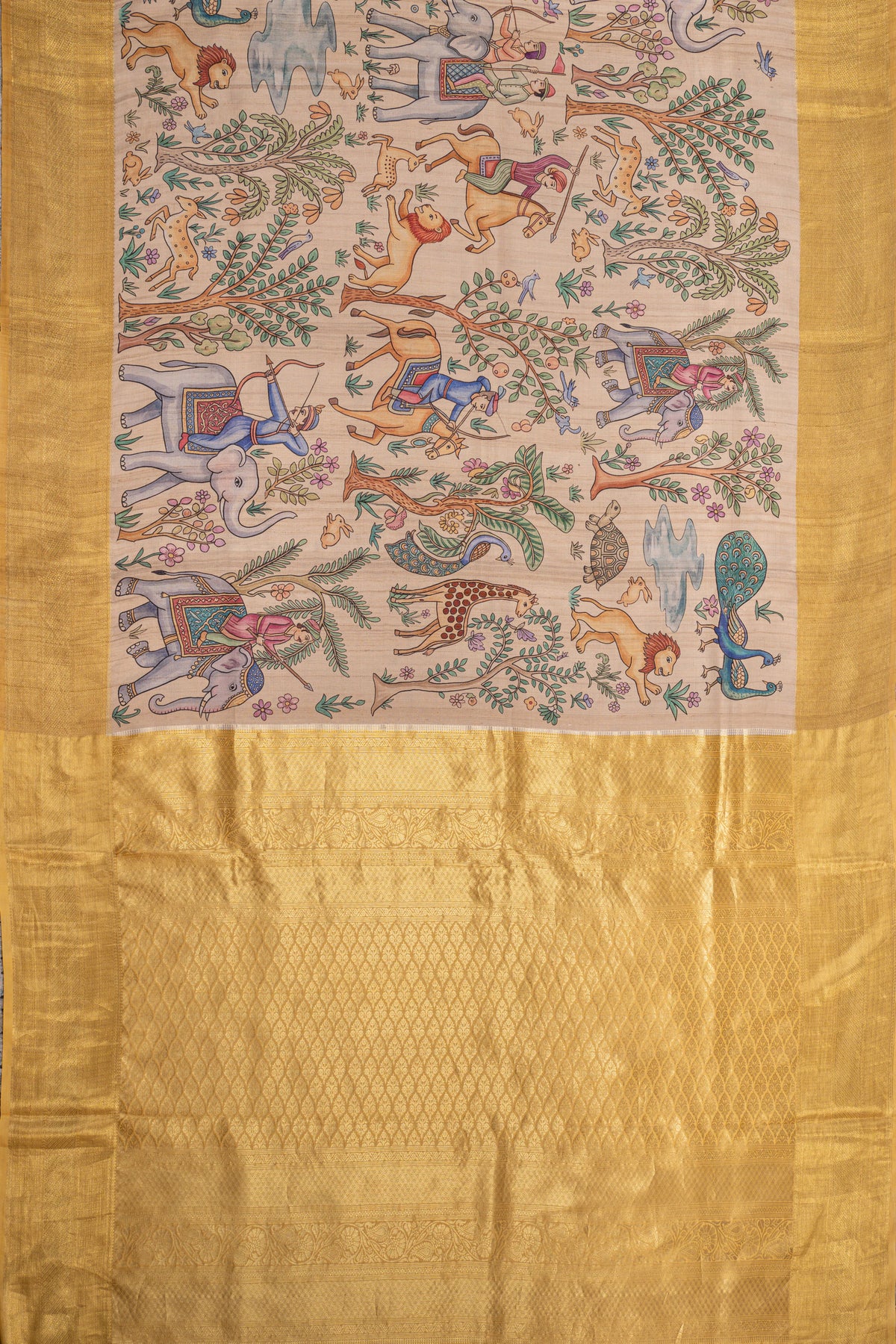 Kanchipuram Silk Printed Beige Saree