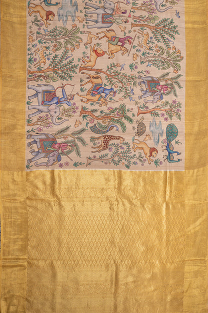 Kanchipuram Silk Printed Beige Saree