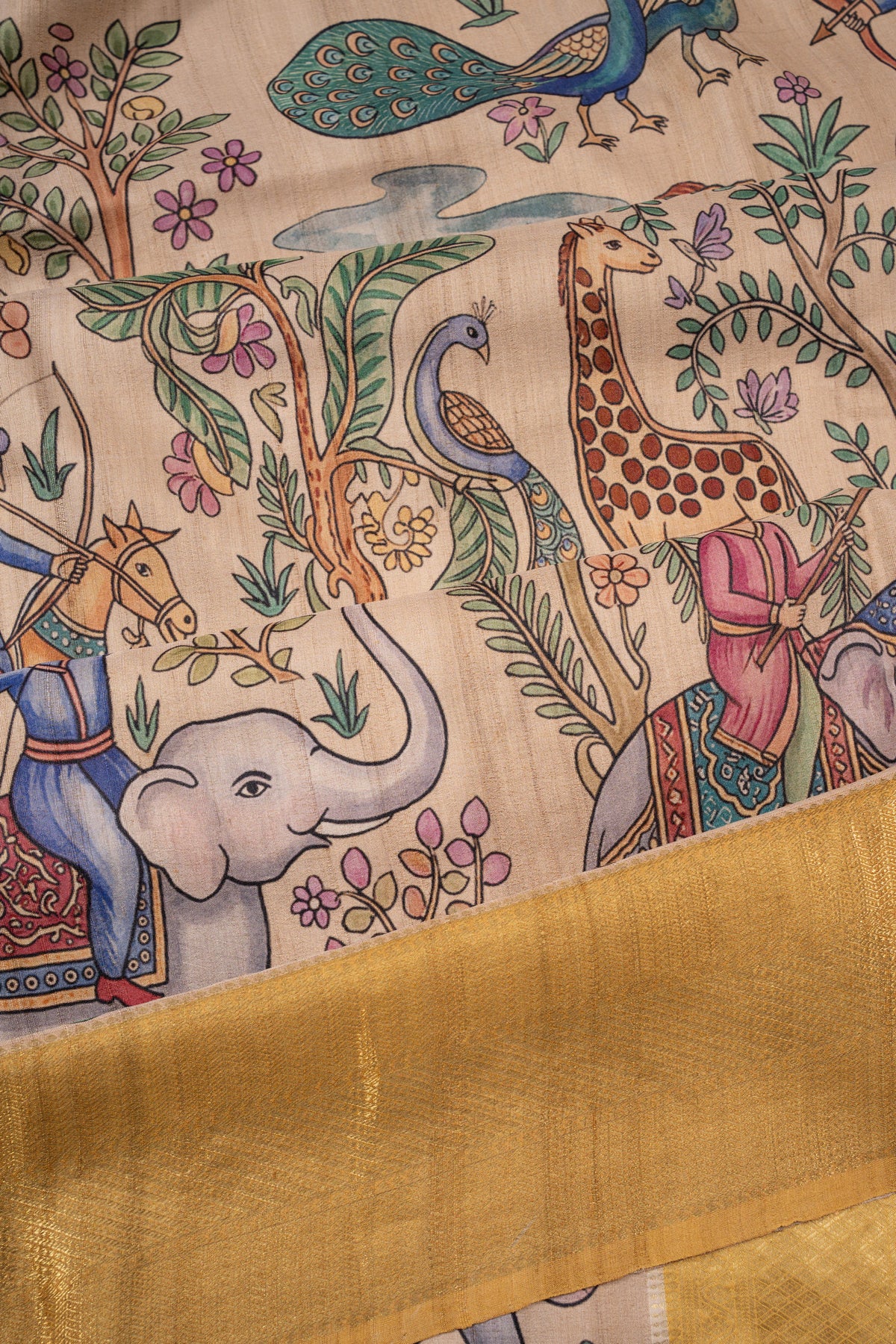Kanchipuram Silk Printed Beige Saree