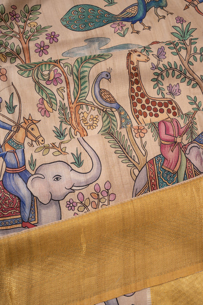 Kanchipuram Silk Printed Beige Saree