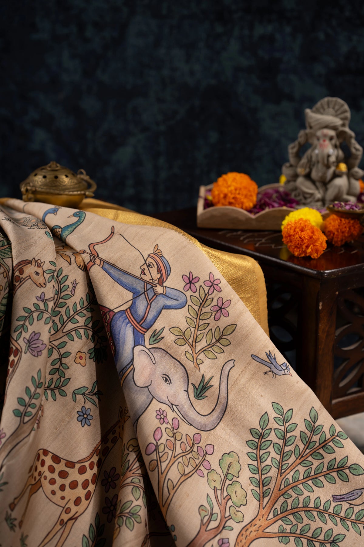 Kanchipuram Silk Printed Beige Saree