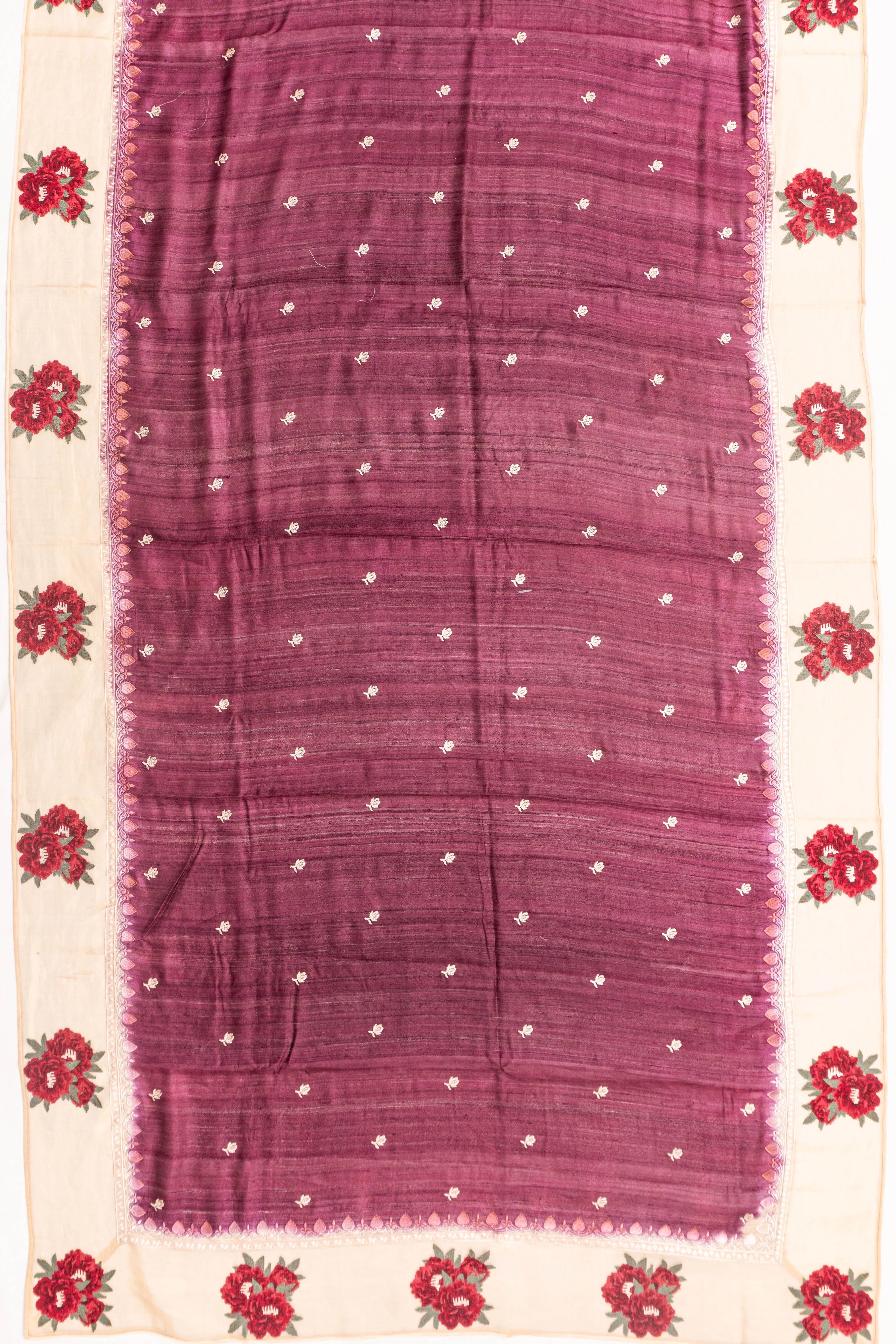 Tussar Butta Maroon Saree With Embroidery Border