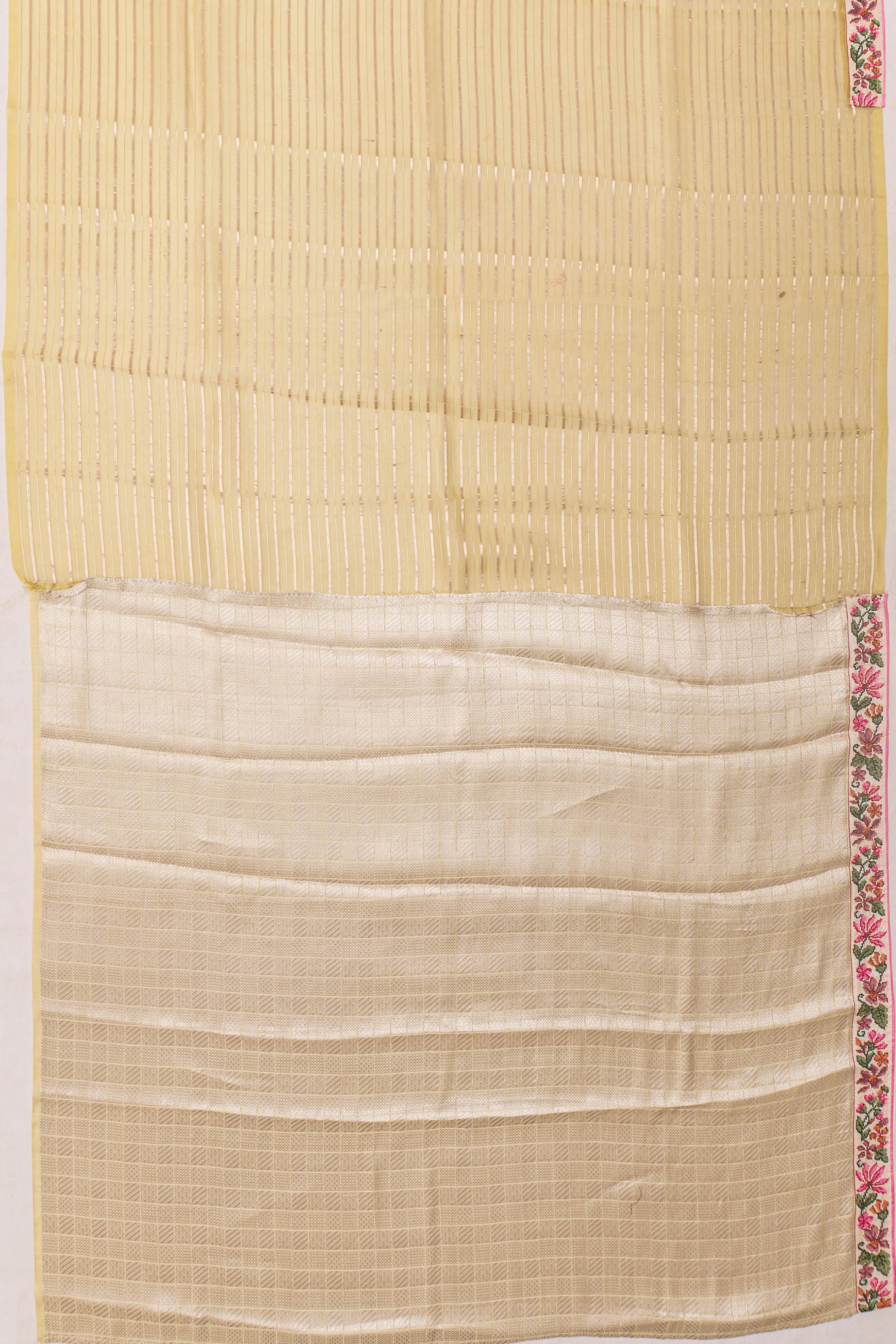 Organza Lines Yellow Saree With Embroidery Border