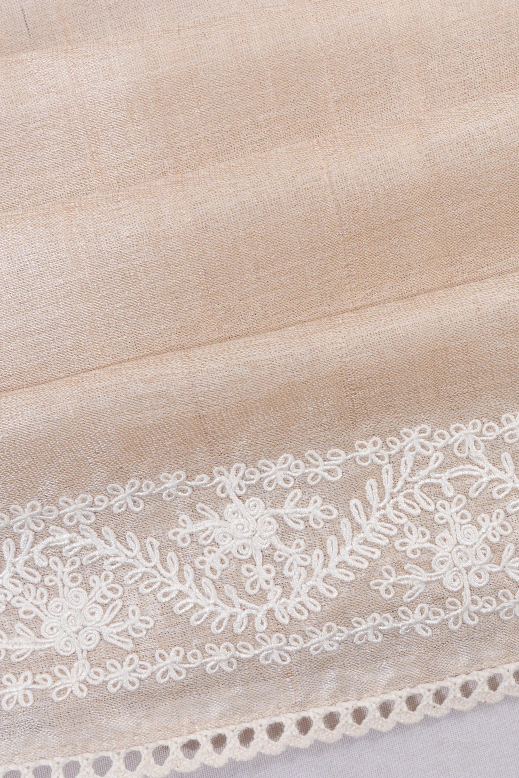 Tussar Plain Cream Saree With Embroidery Border