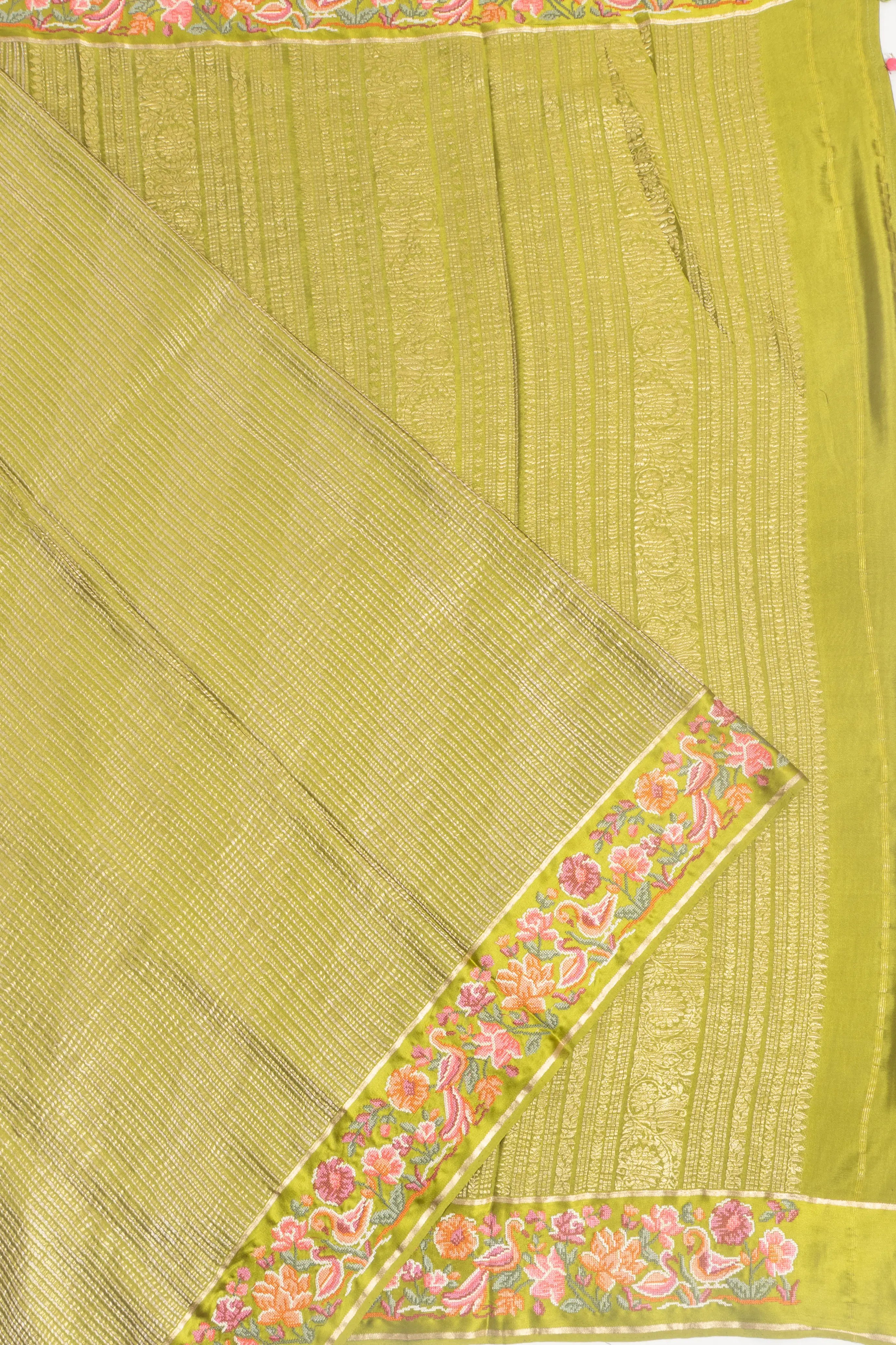 Binny Crepe Brocade Mehandi Green Saree WIth Embroidery Border
