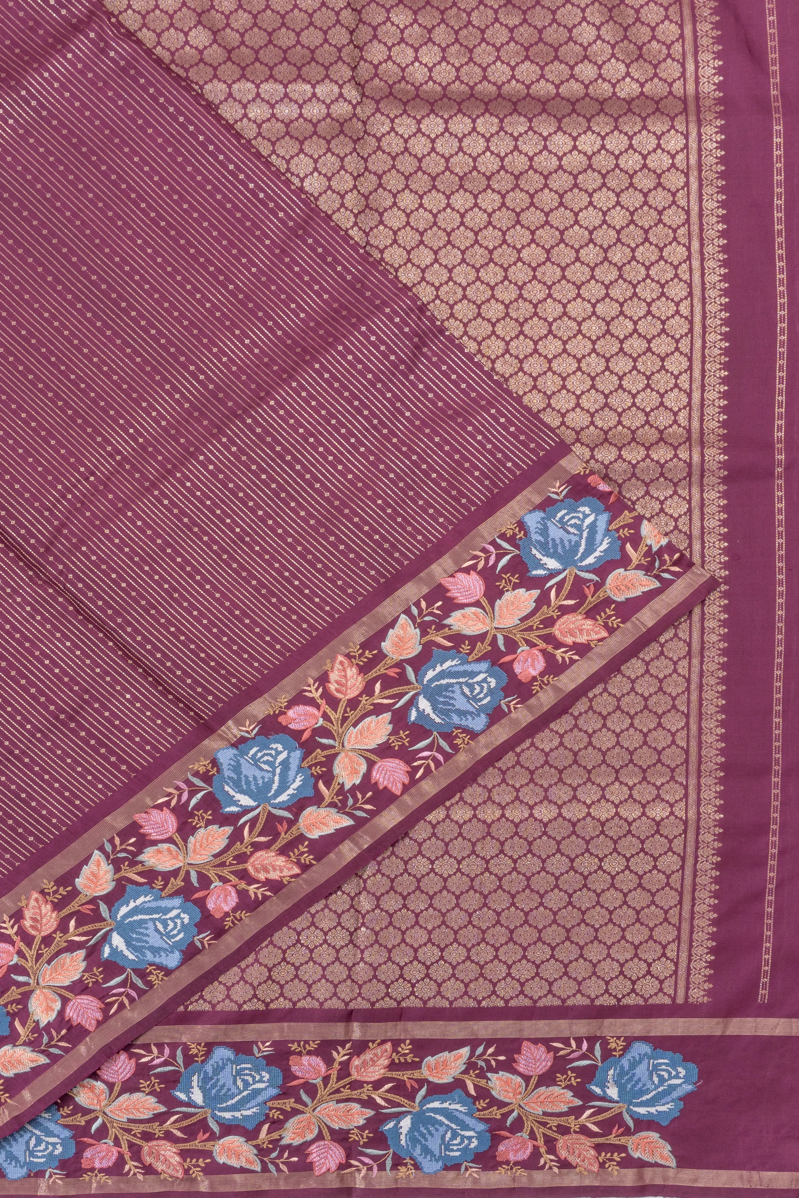 Kanchipuram Silk Brocade Purple Saree With Embroidery Border