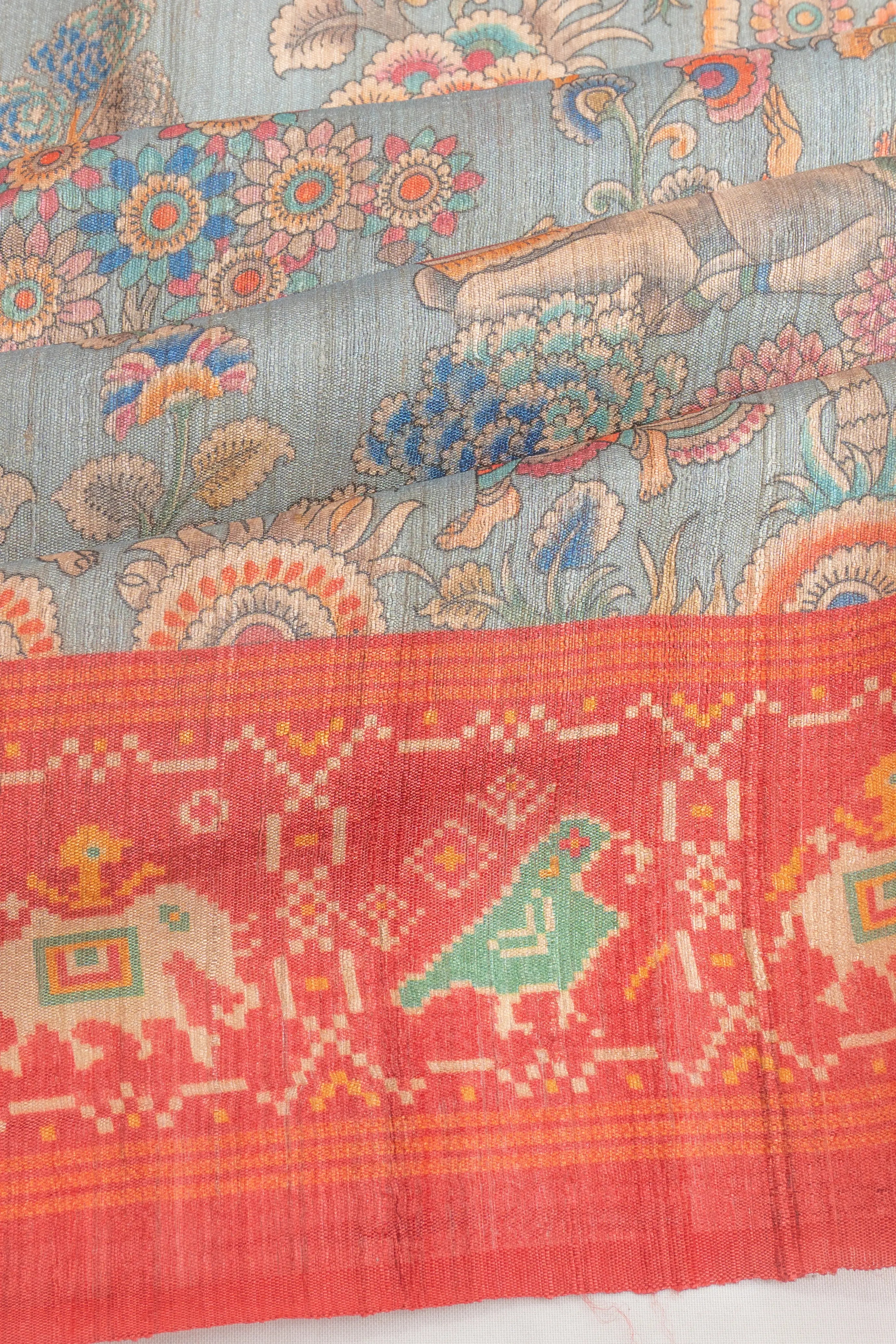 Tussar Printed Grey Saree