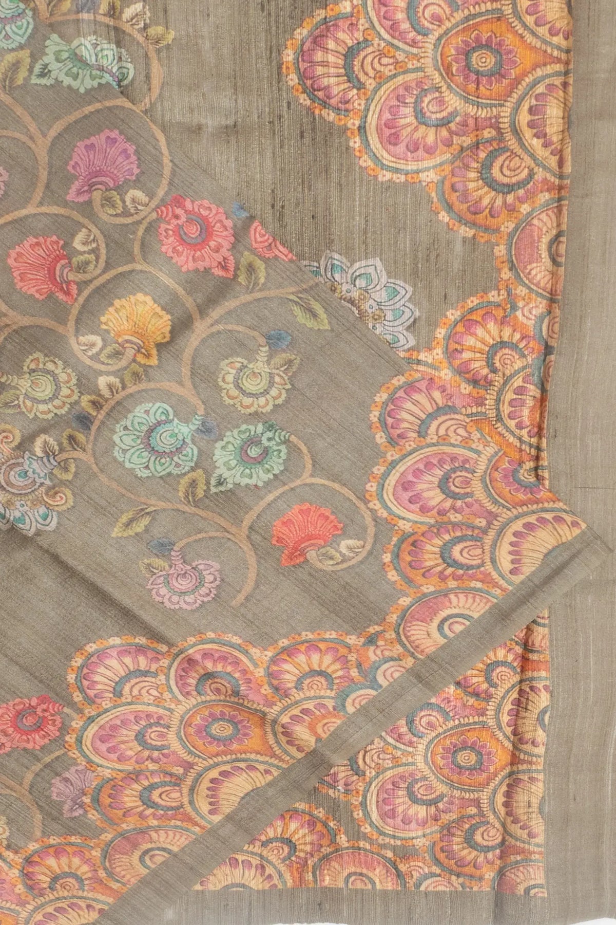 Tussar Printed Brown Saree