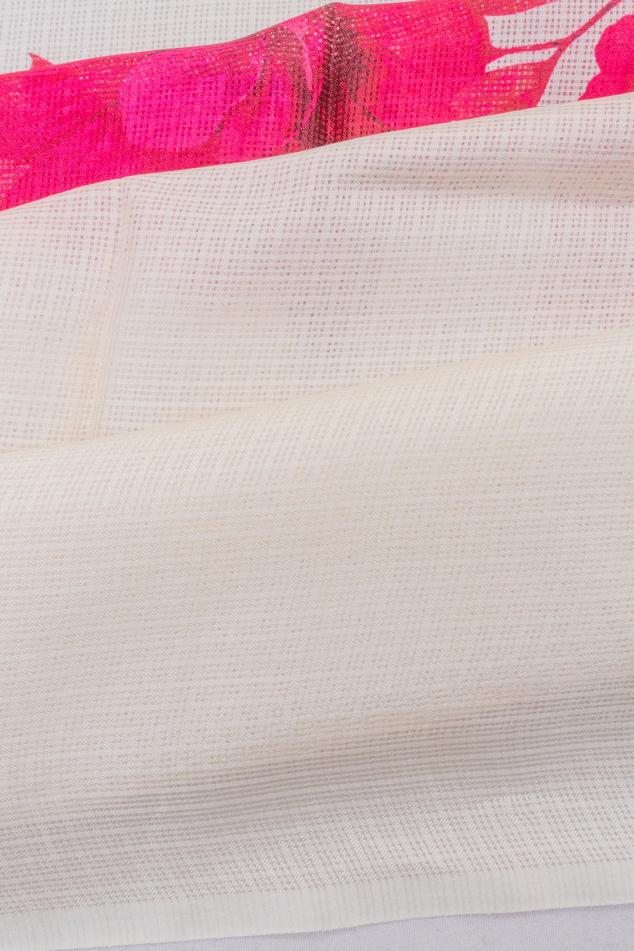 Kota Cotton Floral Printed White Saree