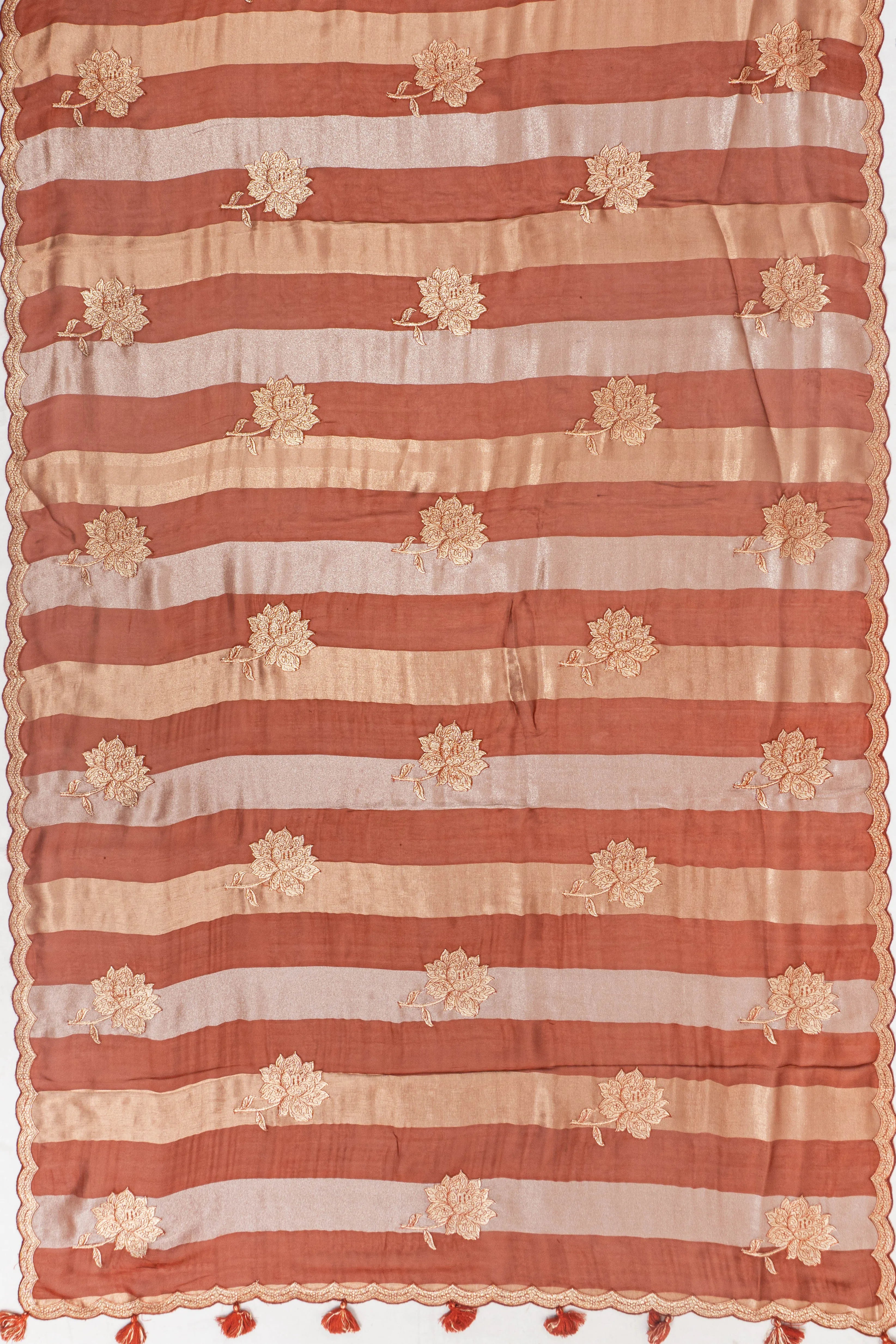 Organza Butta And Lines Rust Orange Saree