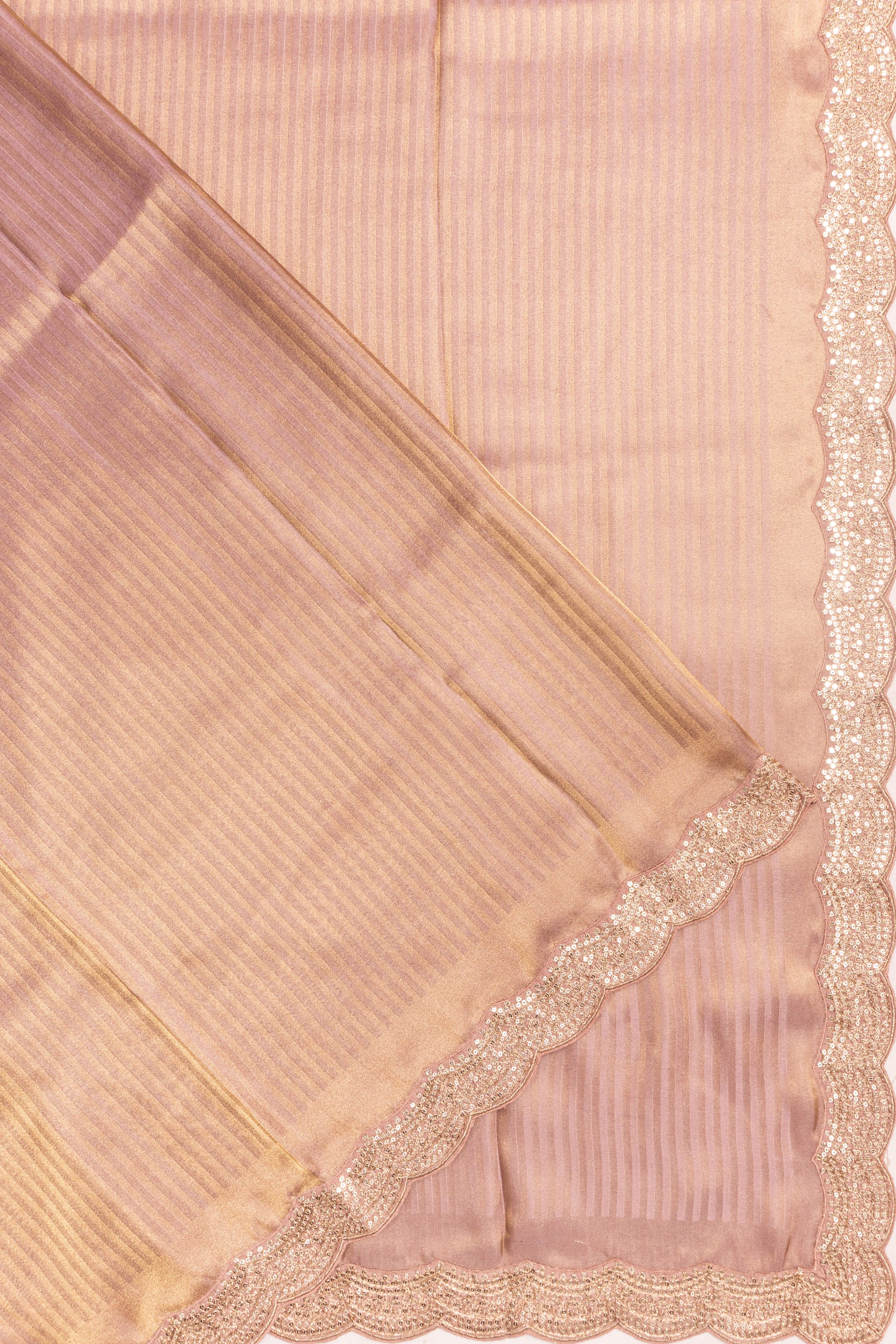 Soft Silk Tissue Lines Peach Saree With Zardosi Border
