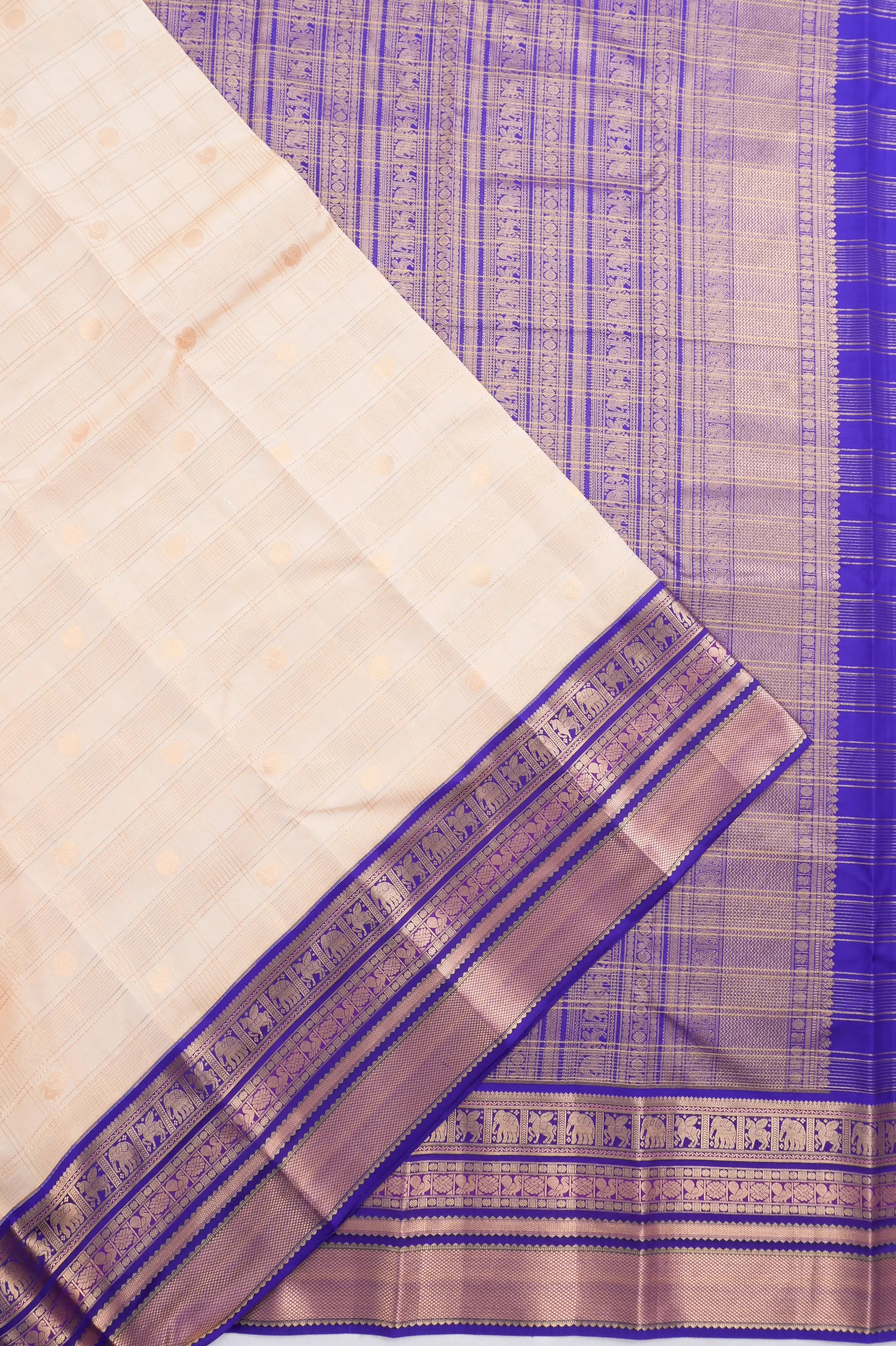 Taranga Kanchi Silk Checks And Butta Cream Saree