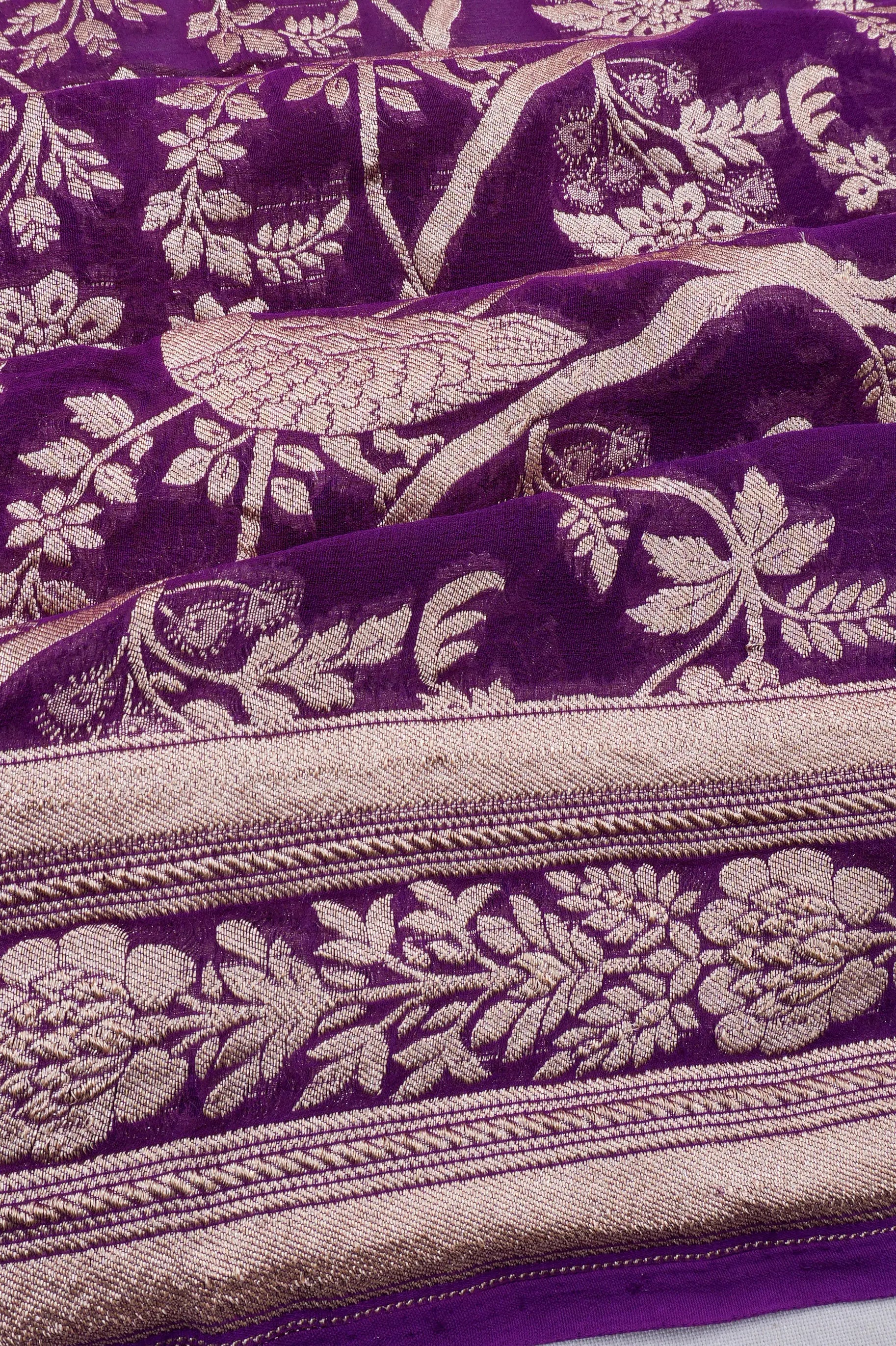 Banarasi Georgette Brocade Purple Saree