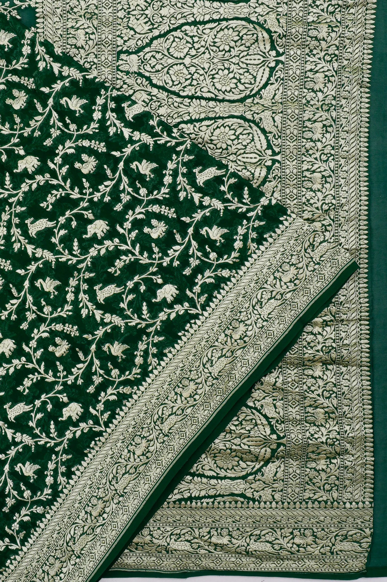 Banarasi Georgette Jaal Dark Green Saree
