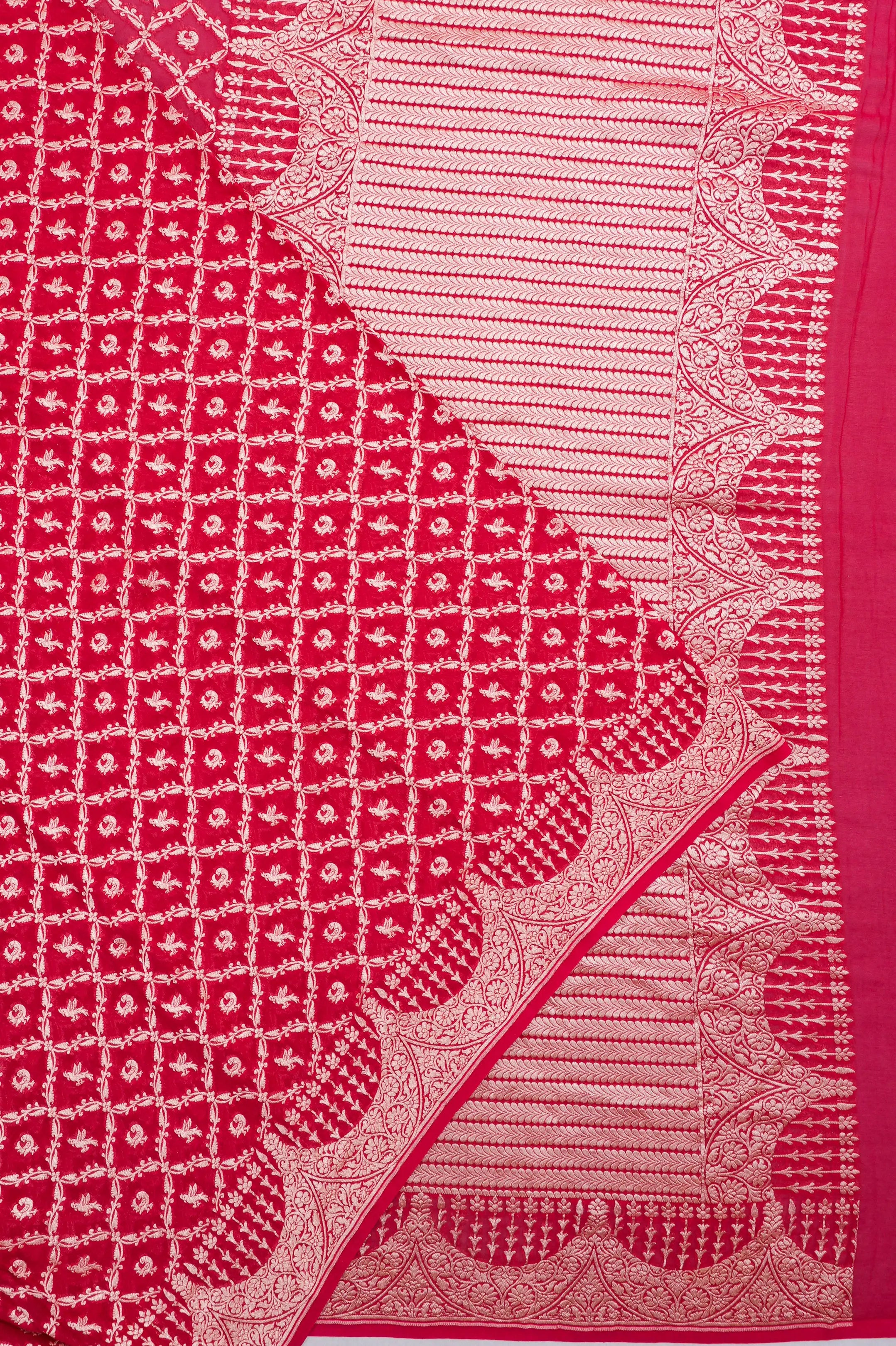 Banarasi Georgette Jaal And Butta Red Saree