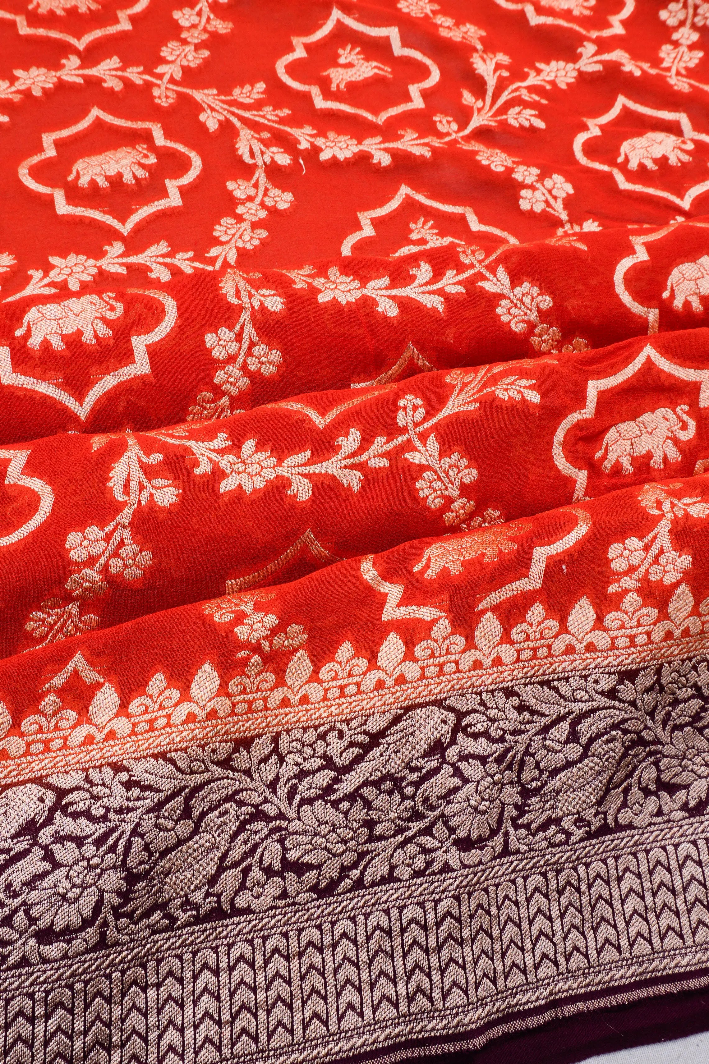 Banarasi Georgette Jaal And Butta Orange Saree
