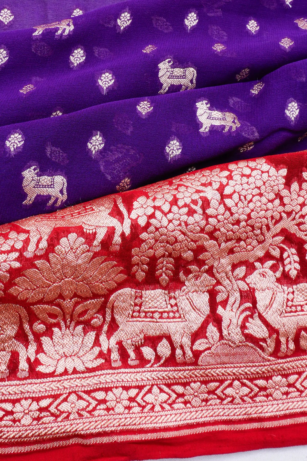 Banarasi Georgette Brocade Purple Saree With Pichwai Motifs