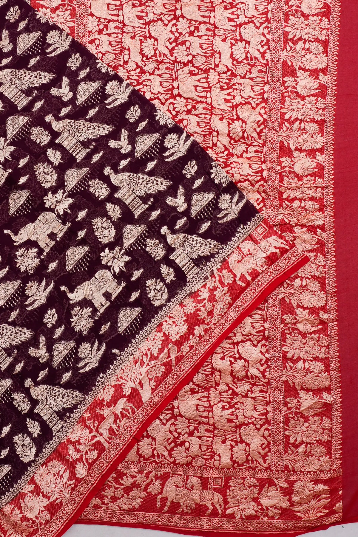 Banarasi Georgette Brocade Burgundy Saree