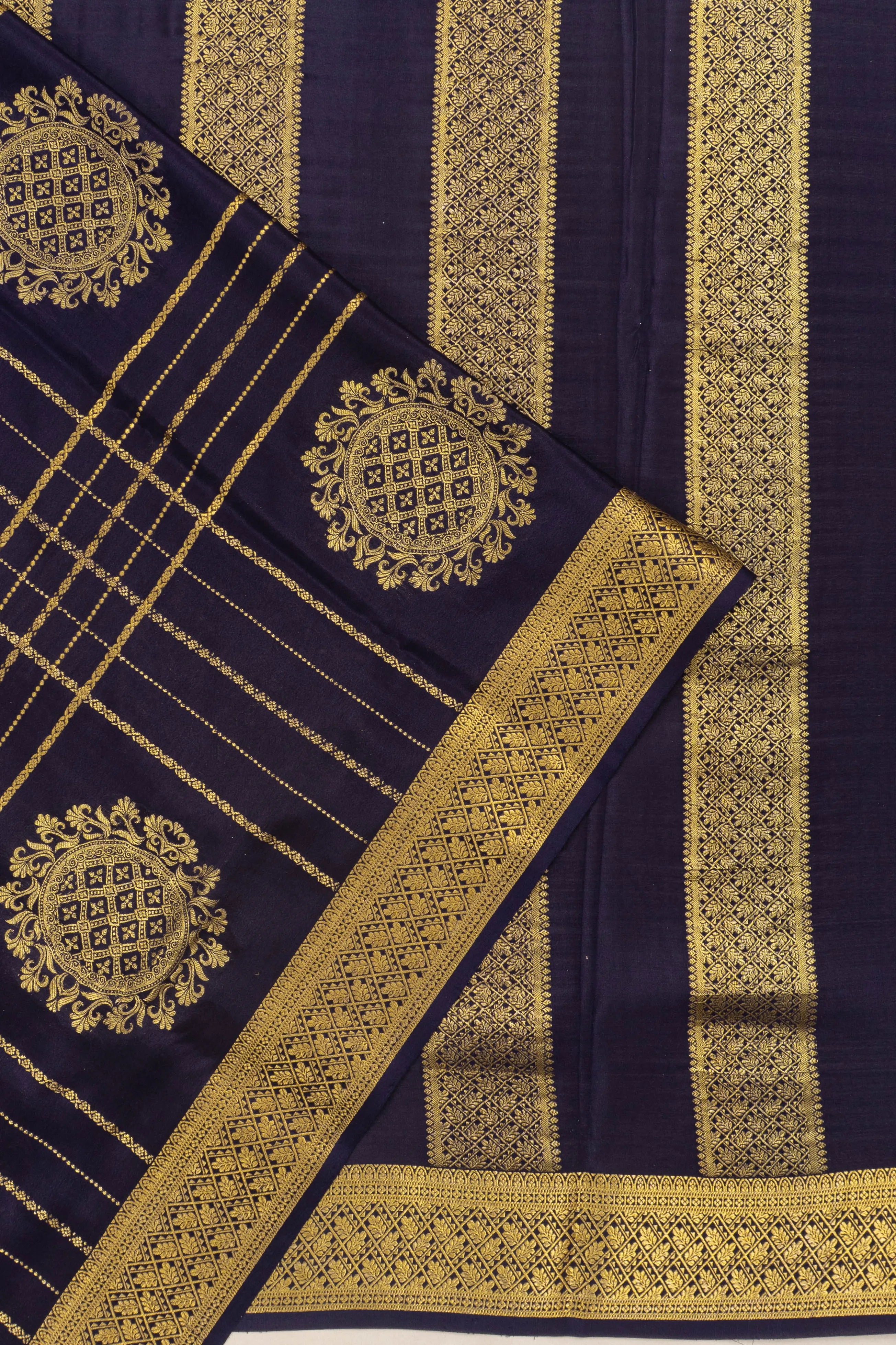 Binny Silk Lines And Butta Dark Blue Saree