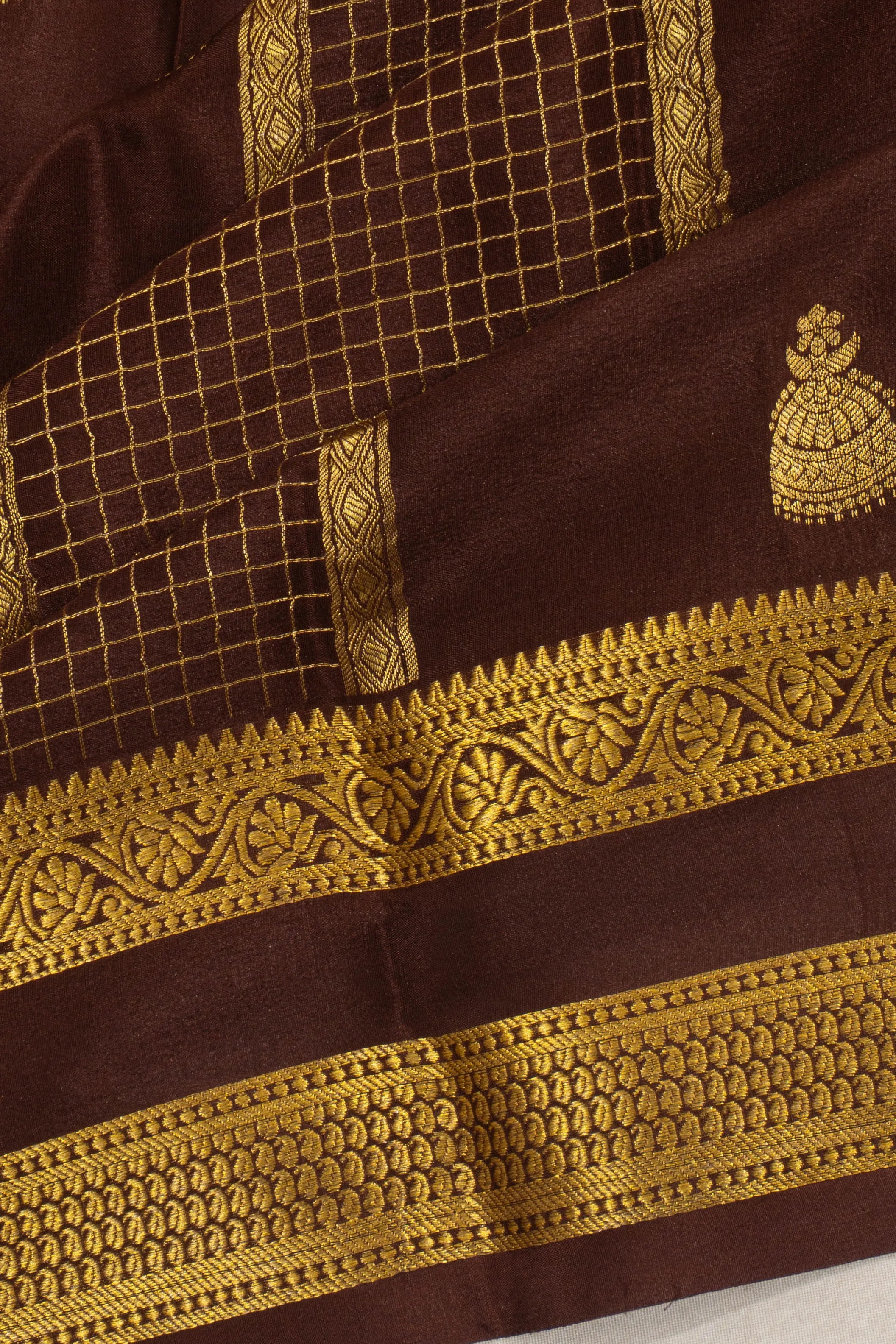 Binny Silk Brocade And Butta Brown Saree