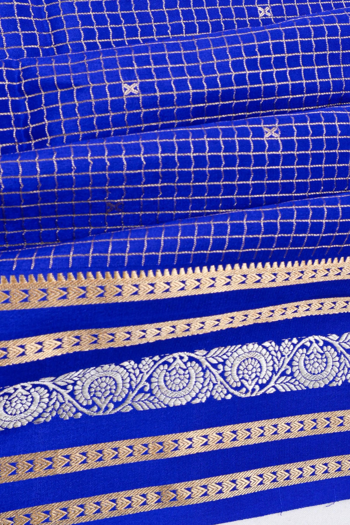 Mysore Silk Checks And Butta Royal Blue Saree