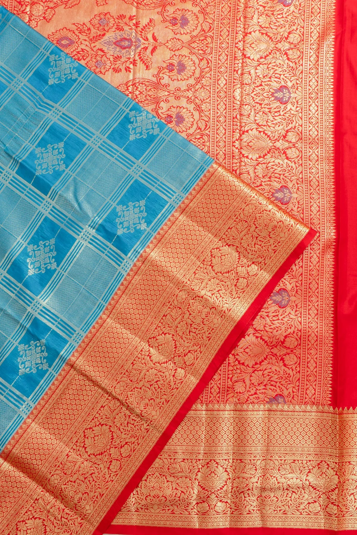 Dharmavaram Art Silk Checks And Butta Blue Saree