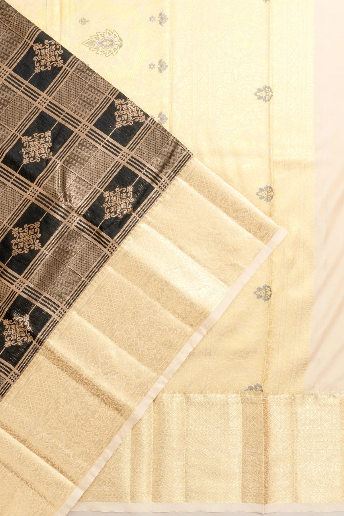 Taranga Kanchi Silk Checks And Butta Black Saree