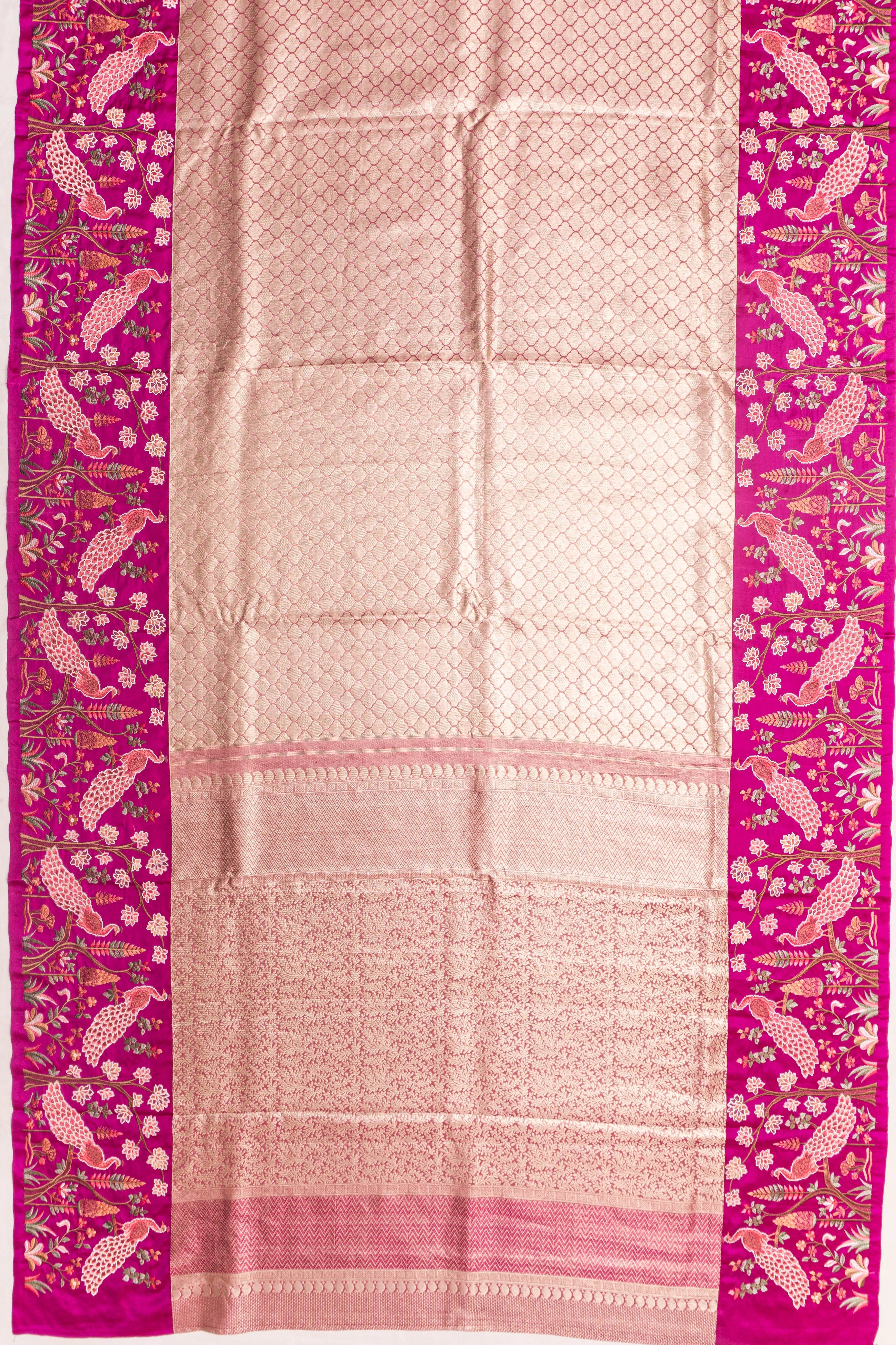 Kanchipuram Silk Tissue Brocade Gold Saree With Embroidery Border