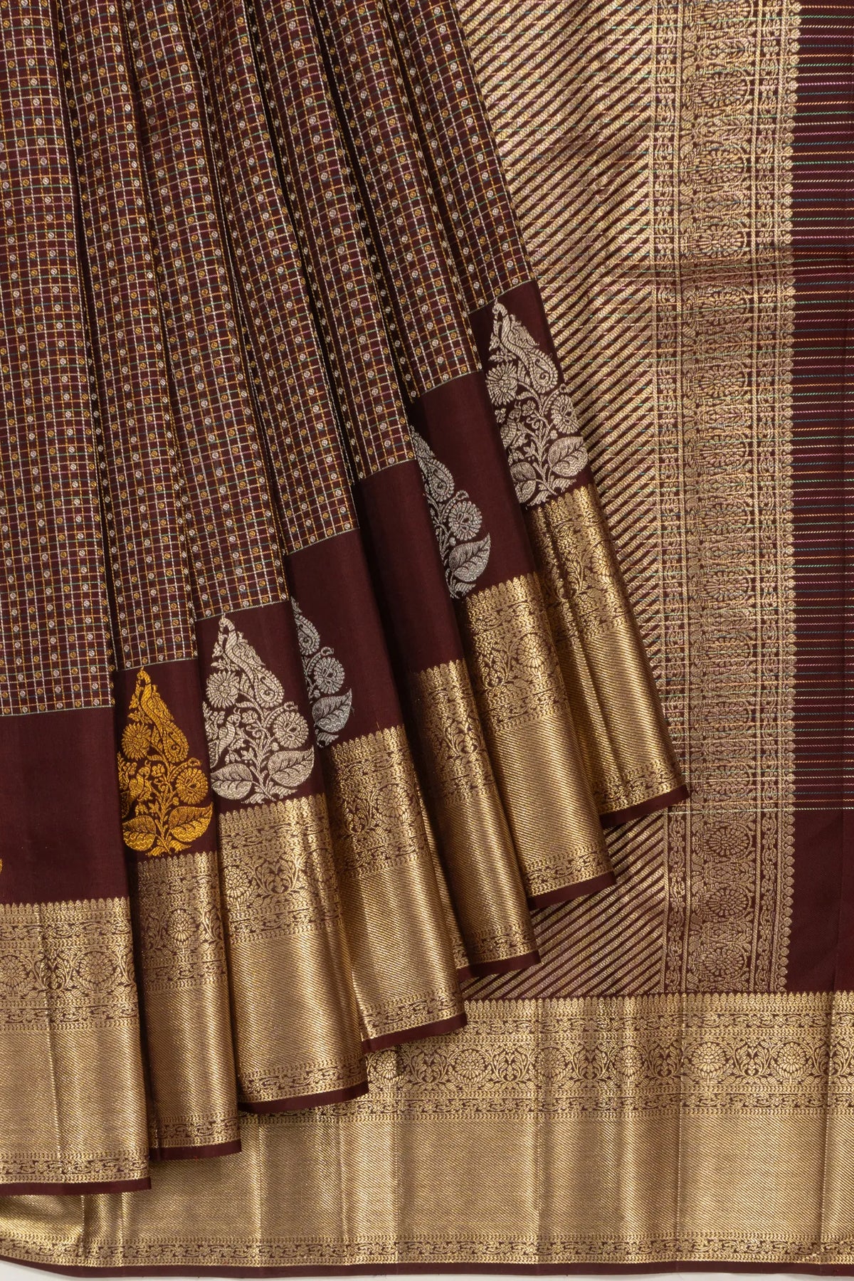 Kanchipuram Silk Checks And Butta Maroon Saree