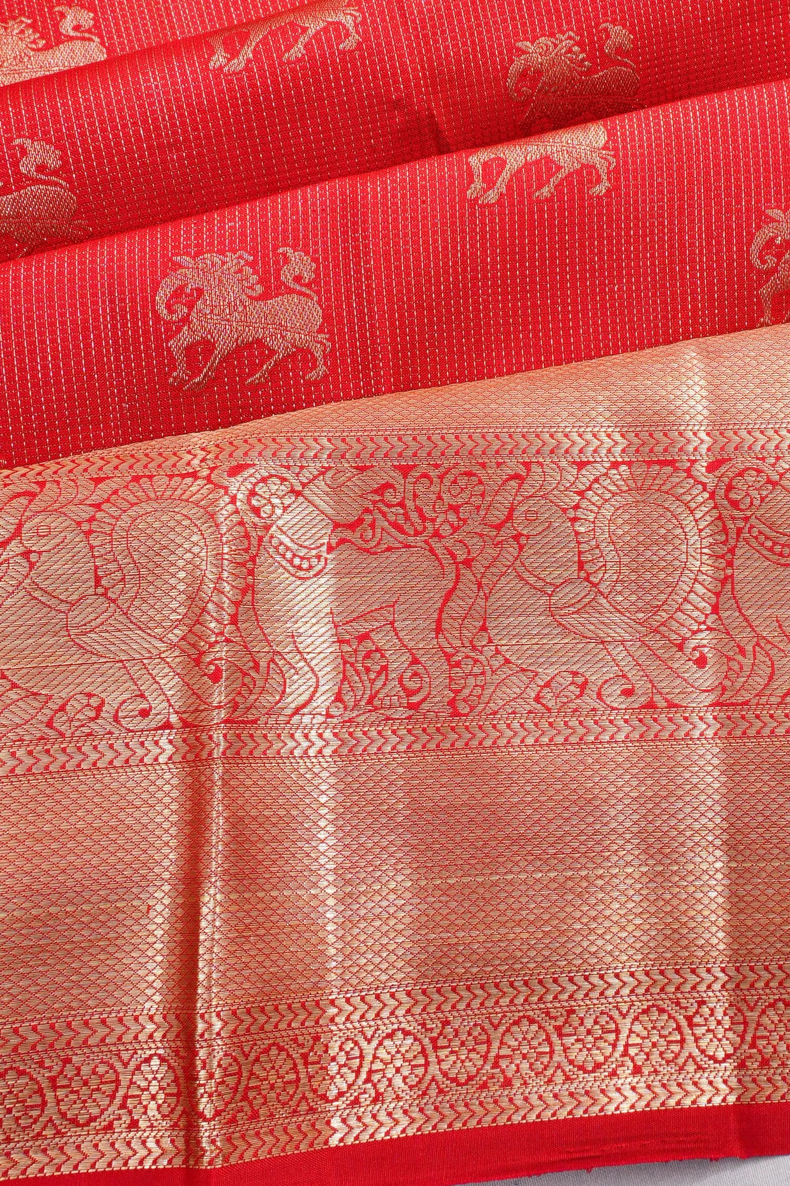 Taranga Kanchi Silk Lines And Butta Red Saree
