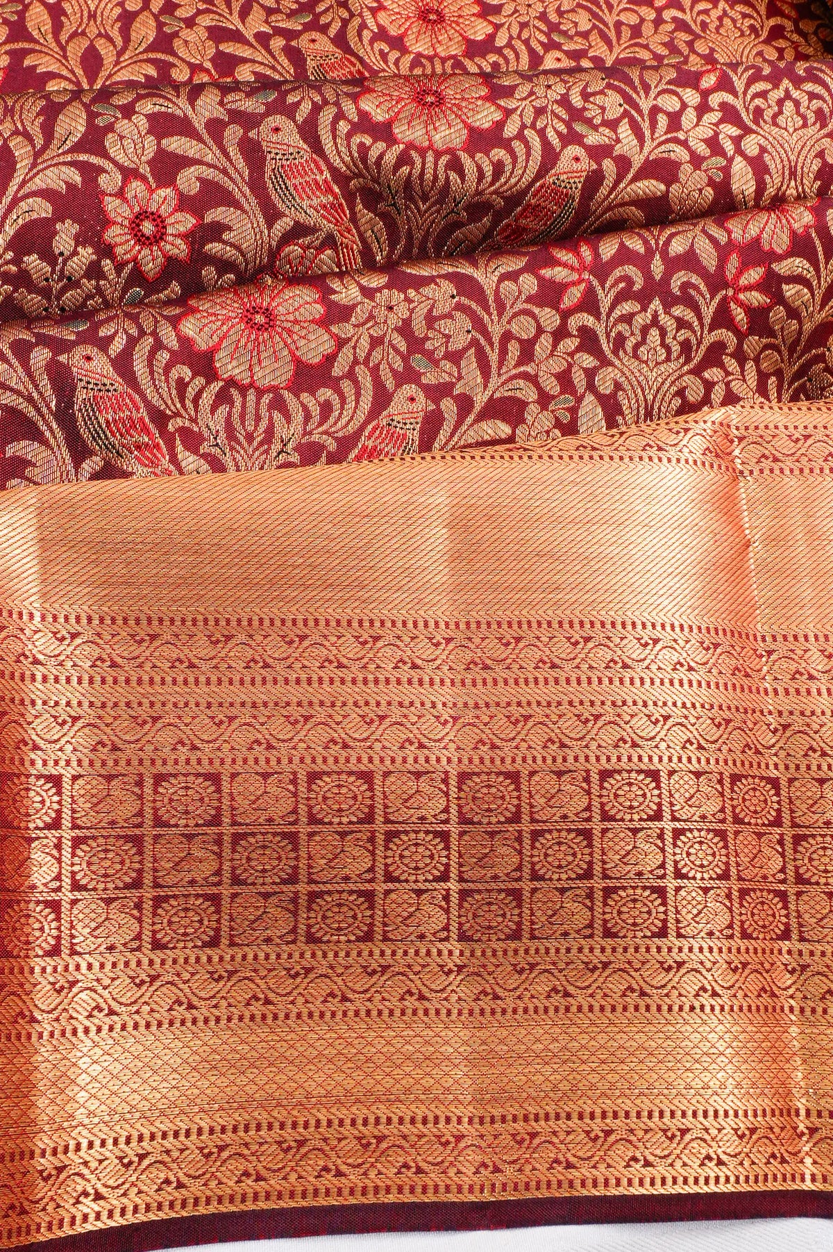 Taranga Kanchi Silk Jaal Maroon Saree