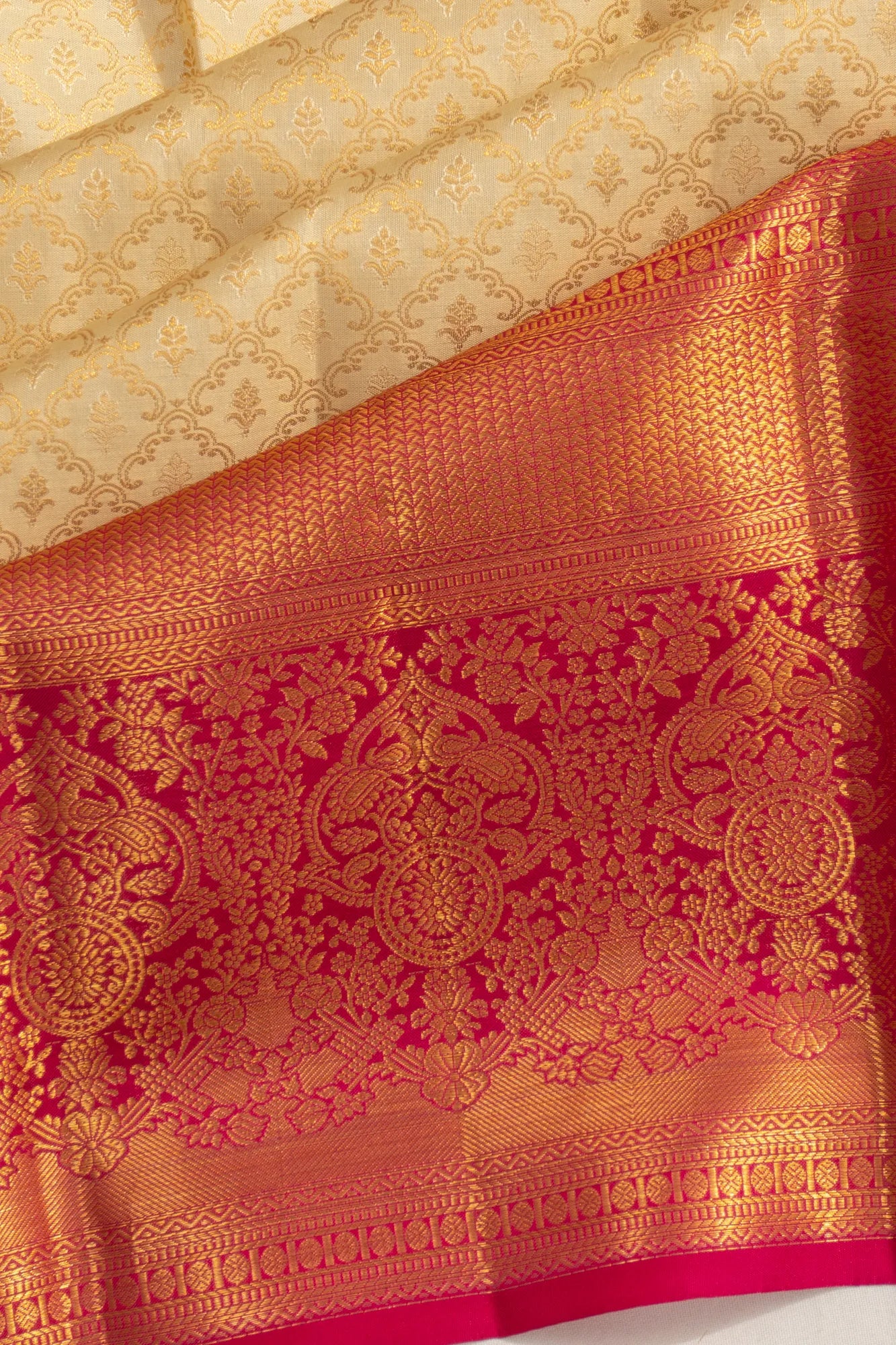Taranga Kanchi Silk Brocade Cream Saree