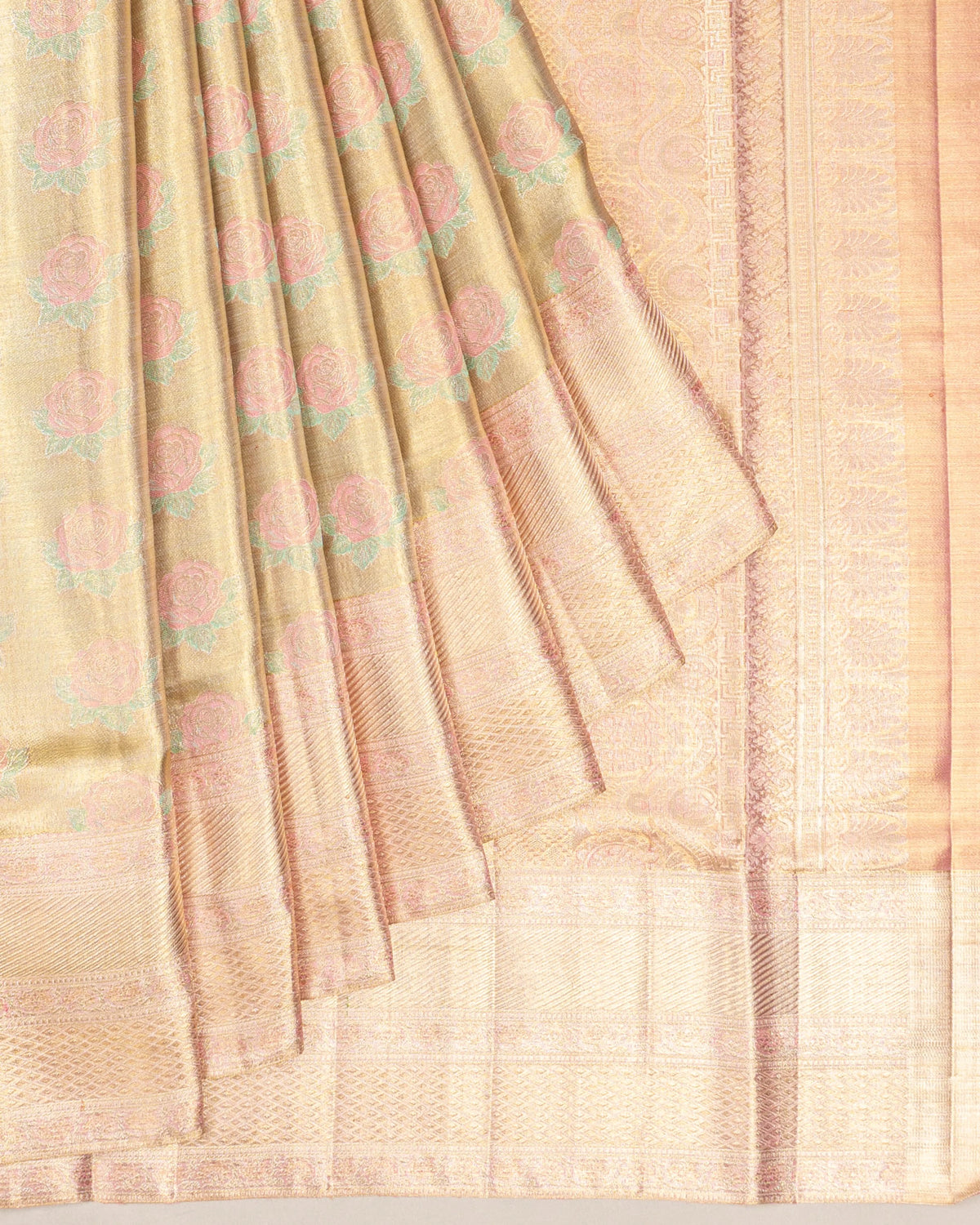 Kanchipuram Silk Tissue Butta Gold Saree